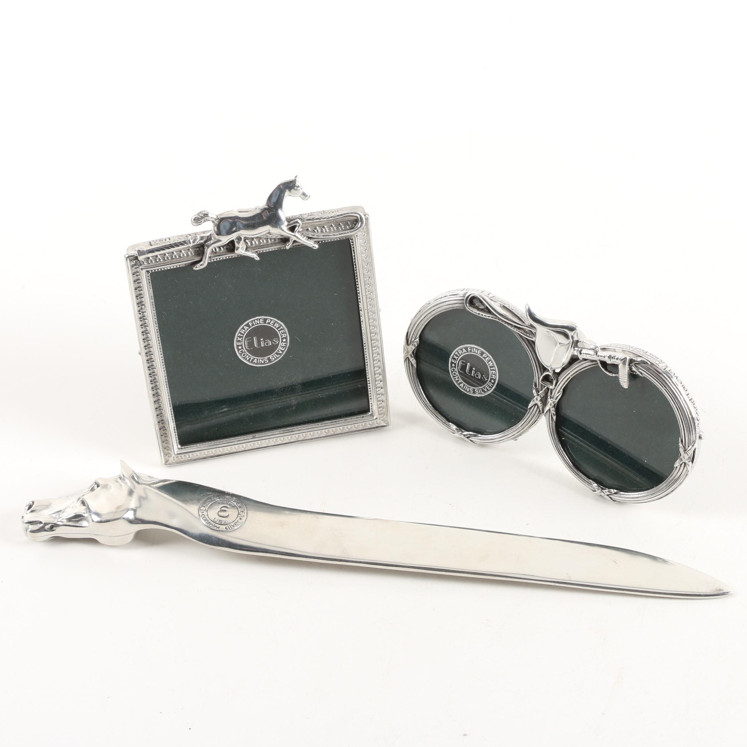 Elias Pewter Equestrian Picture Frames and Letter Opener