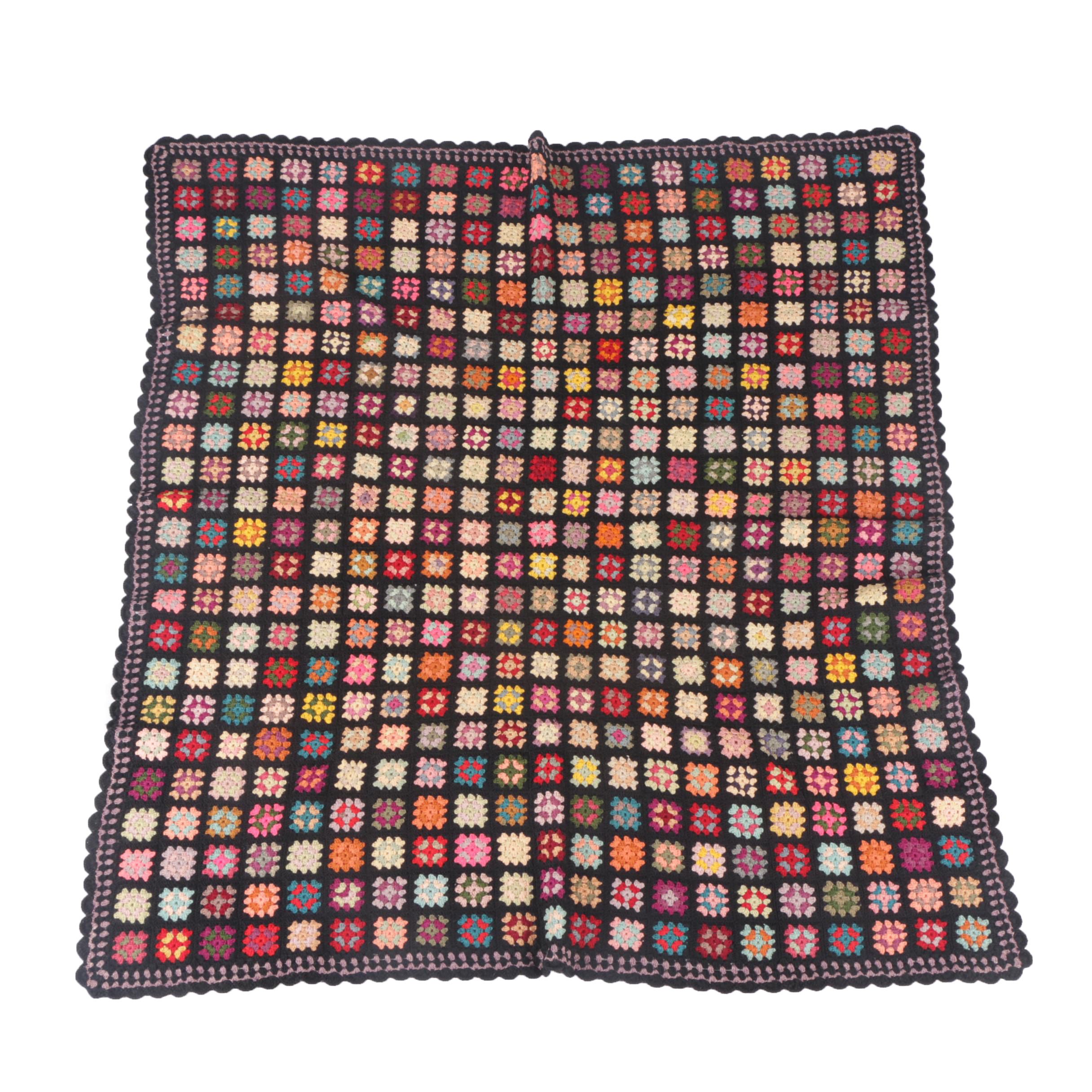 Vintage Hand Crocheted "Granny Square" Afghan