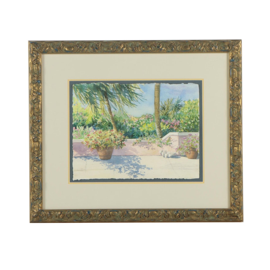 Watercolor Painting of Garden Patio