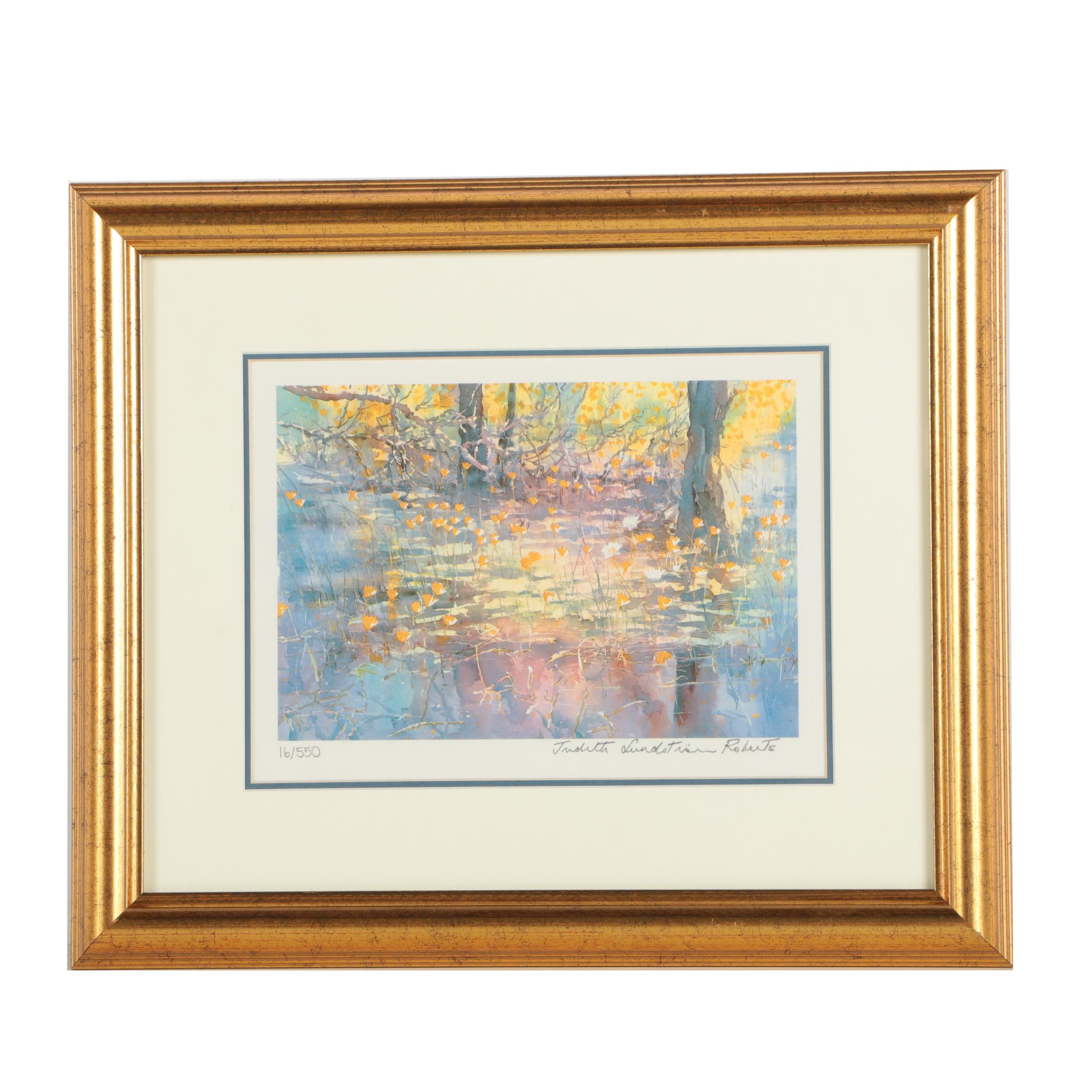 Judith Lundstrom Roberts Limited Edition Giclee Print "Yellow Snow Flake Lilies"
