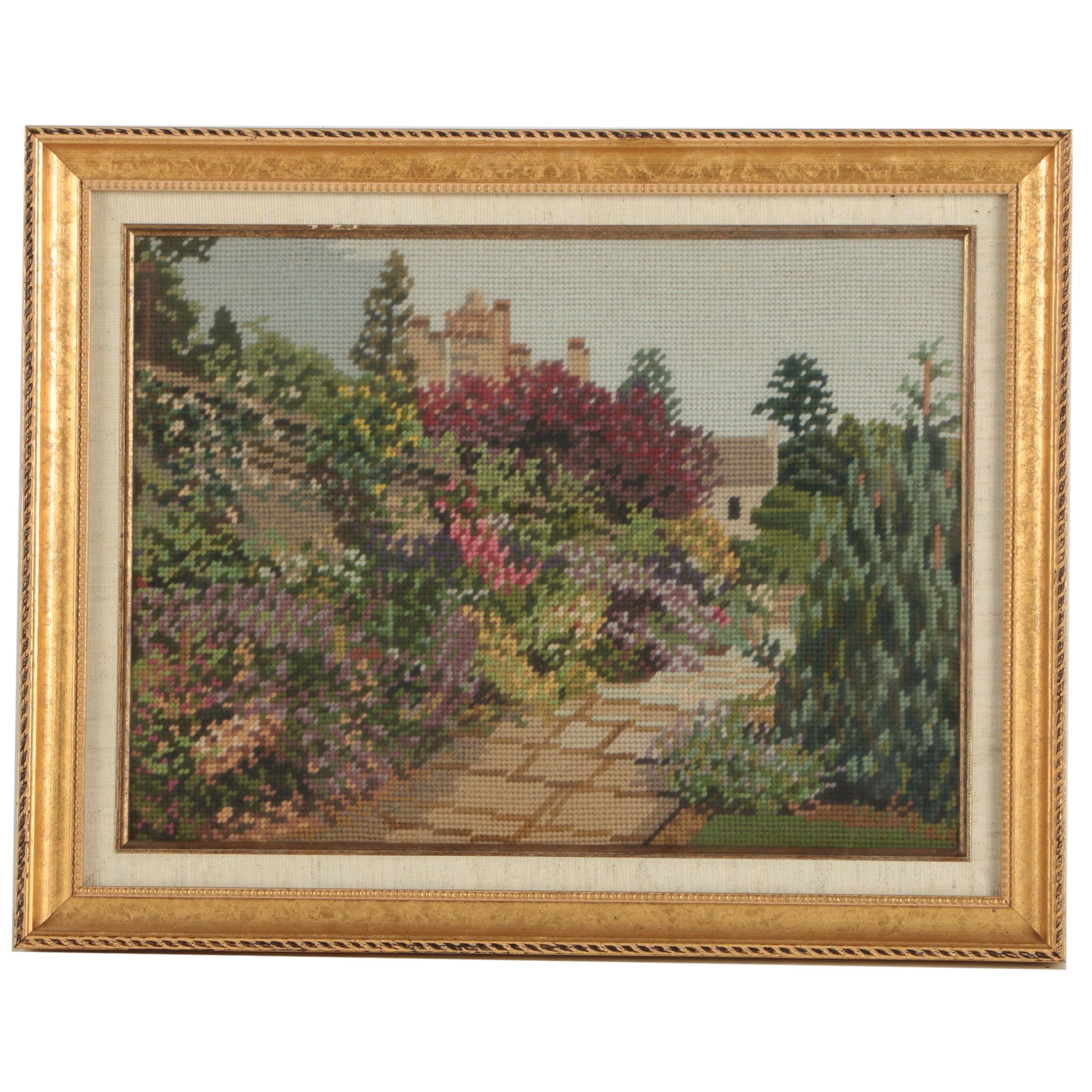 Vintage Needlepoint of a Garden Wall