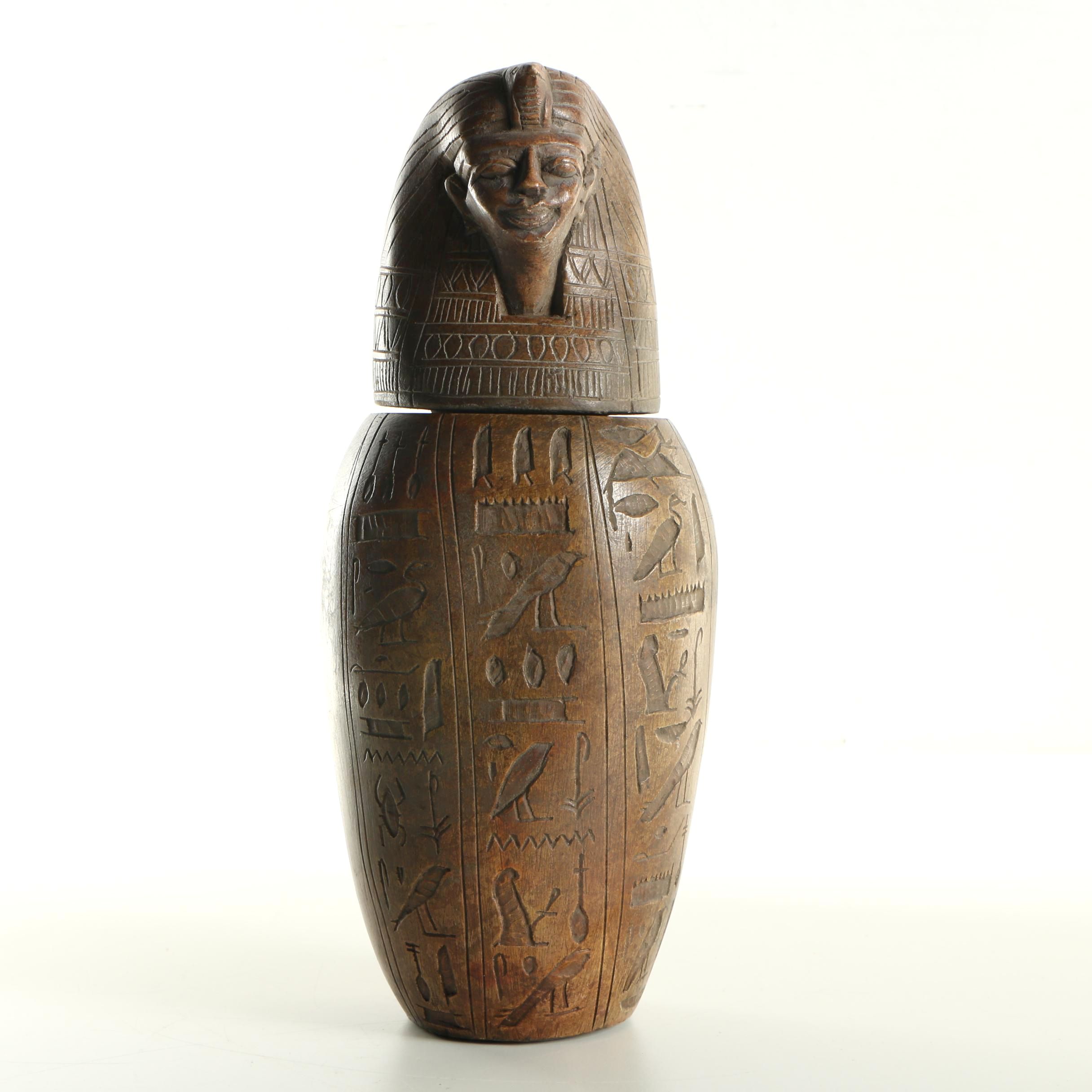 Egyptian Style Earthenware Canopic Form Jar