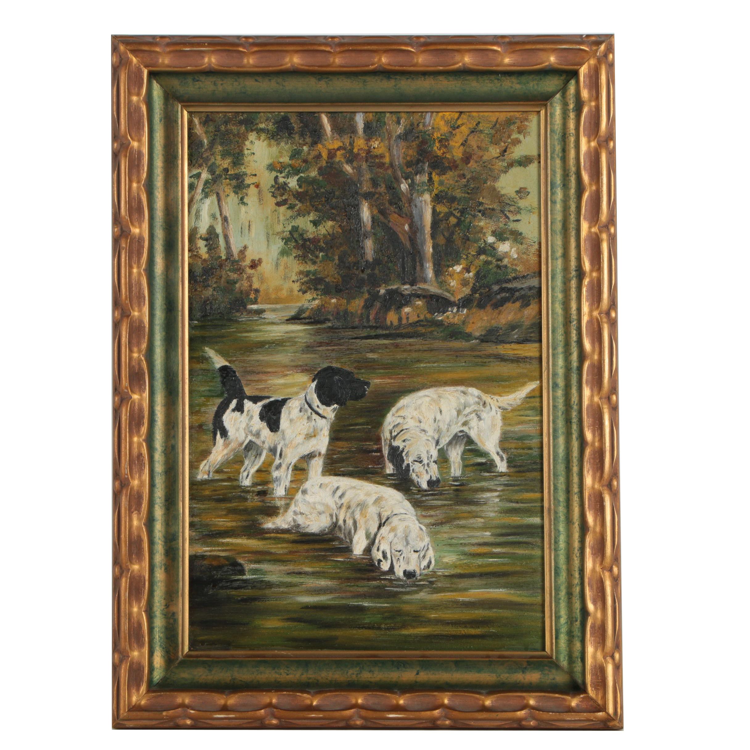 Vintage Oil Painting of Dogs