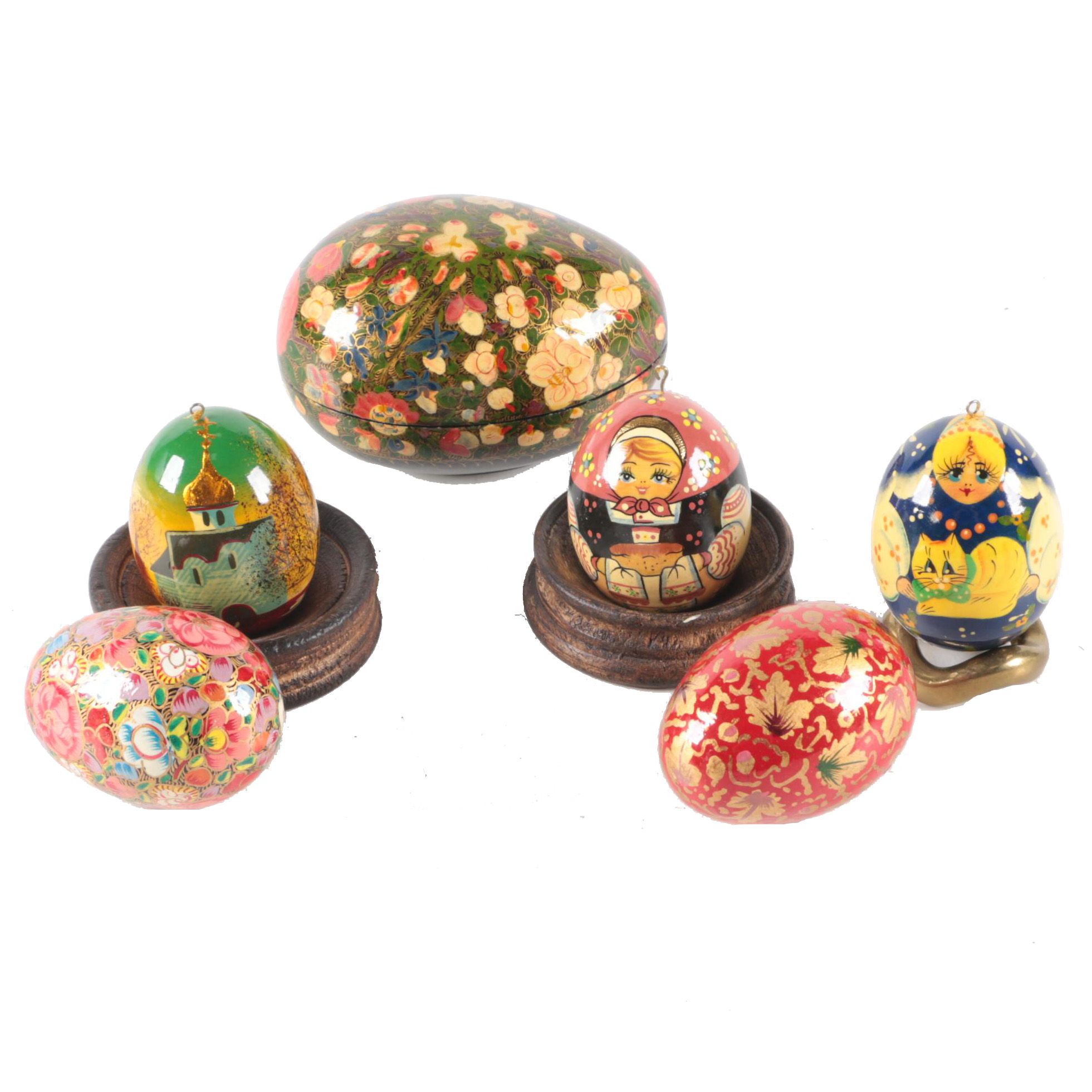 Decorative Hand-Painted Egg Figurines and Trinket Box including Kashmir