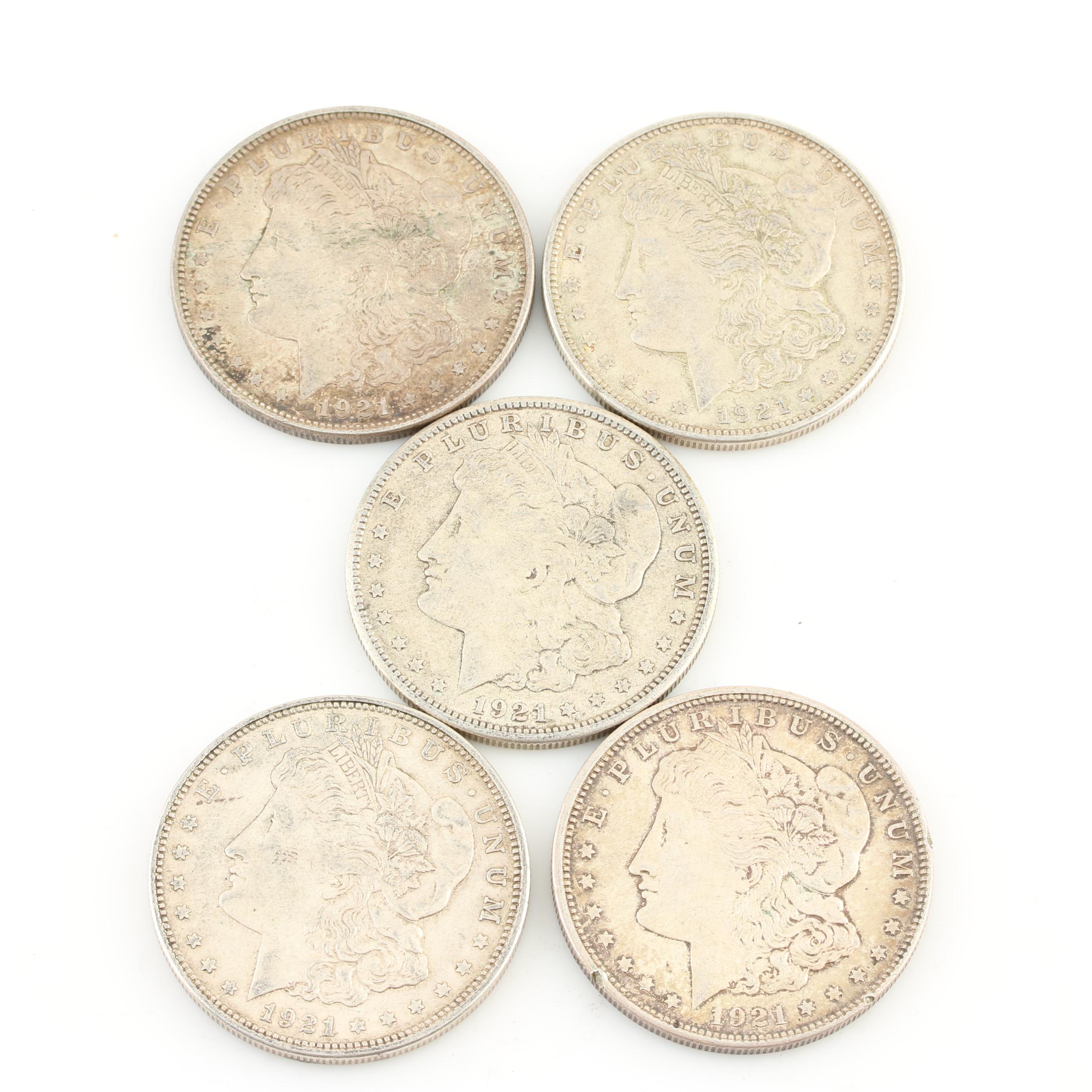 Five Morgan Silver Dollars