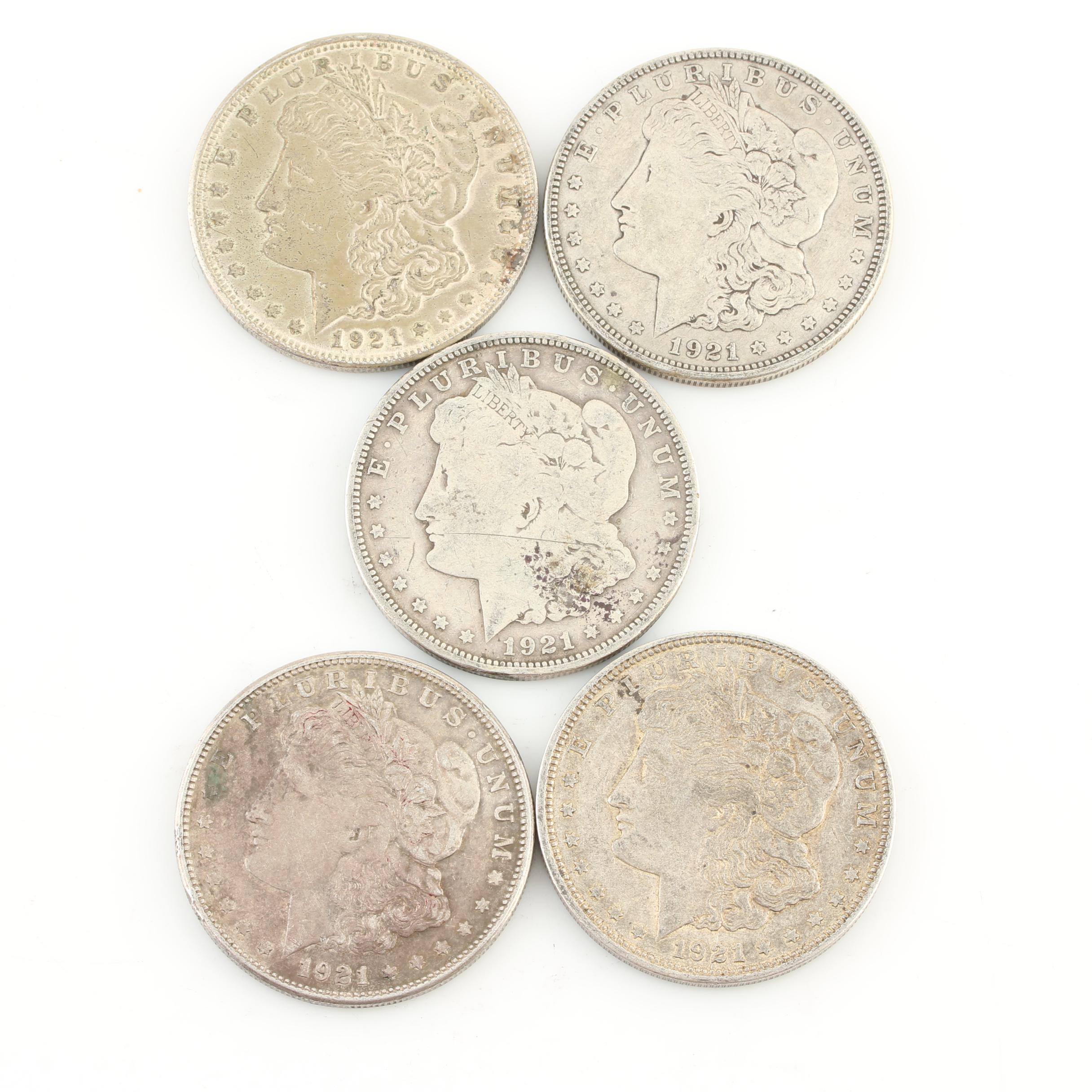 Five Morgan Silver Dollars