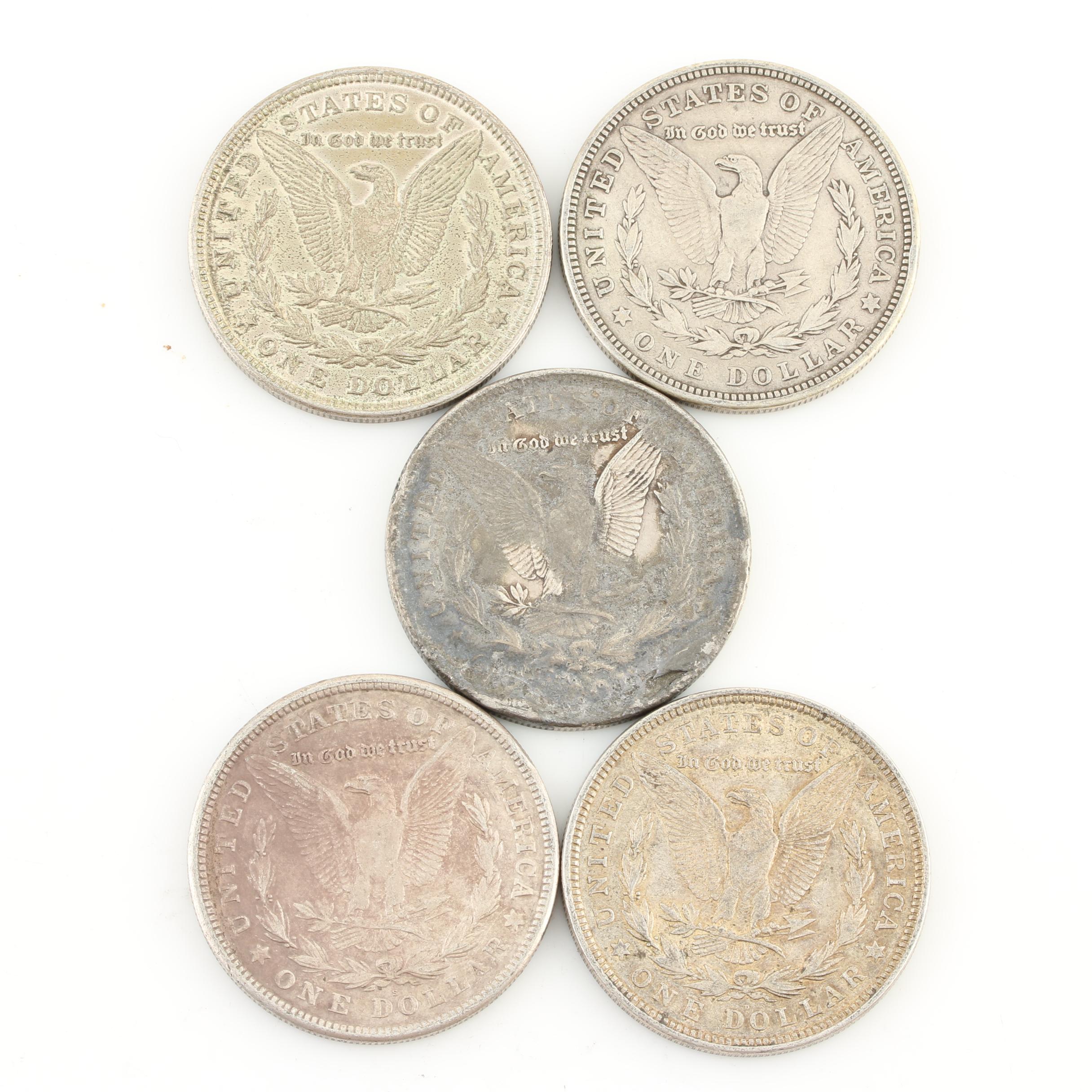 Five Morgan Silver Dollars