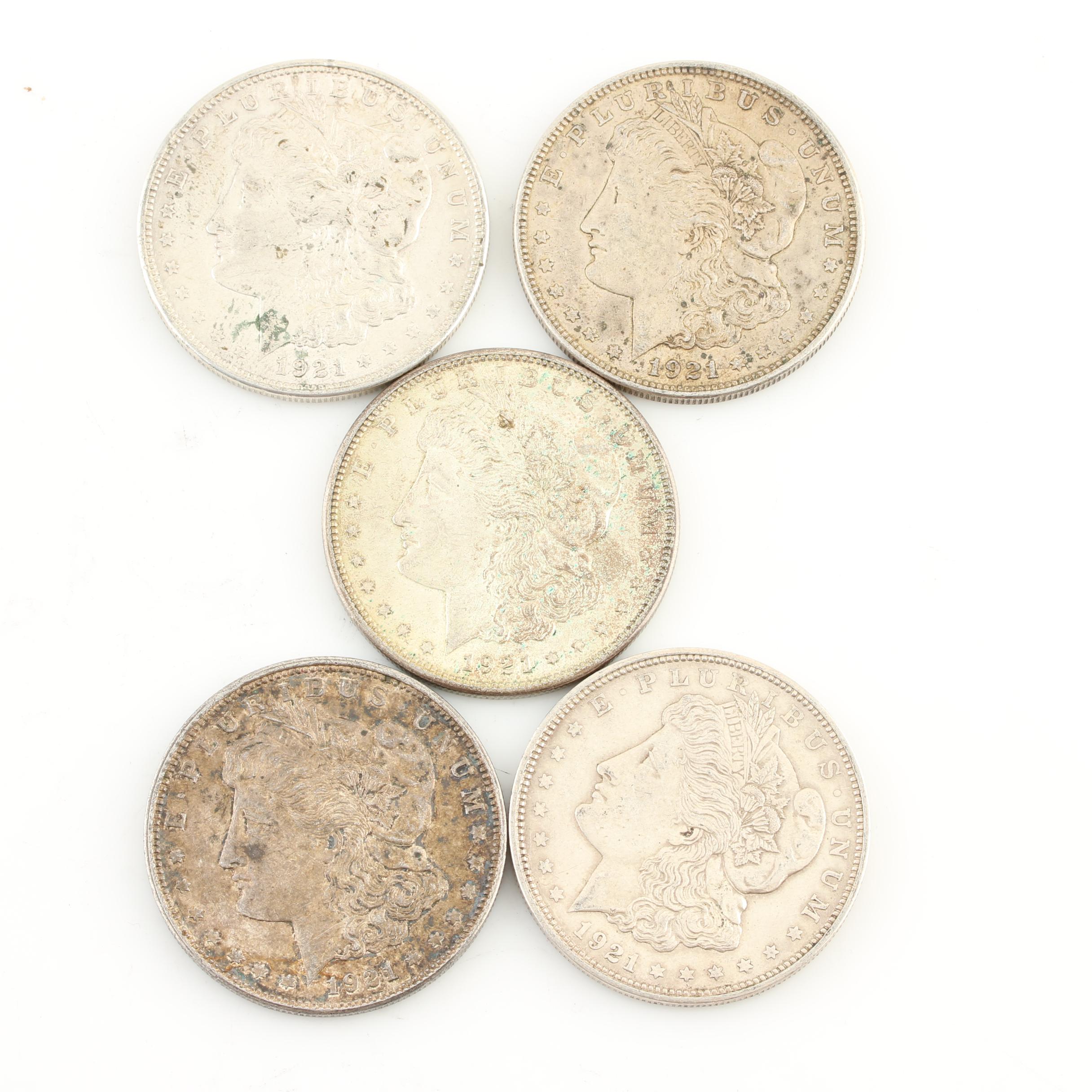 Five Morgan Silver Dollars