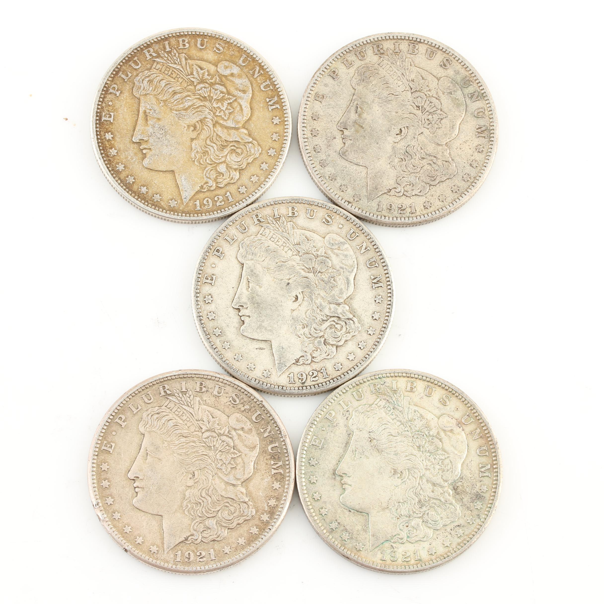 Five Morgan Silver Dollars