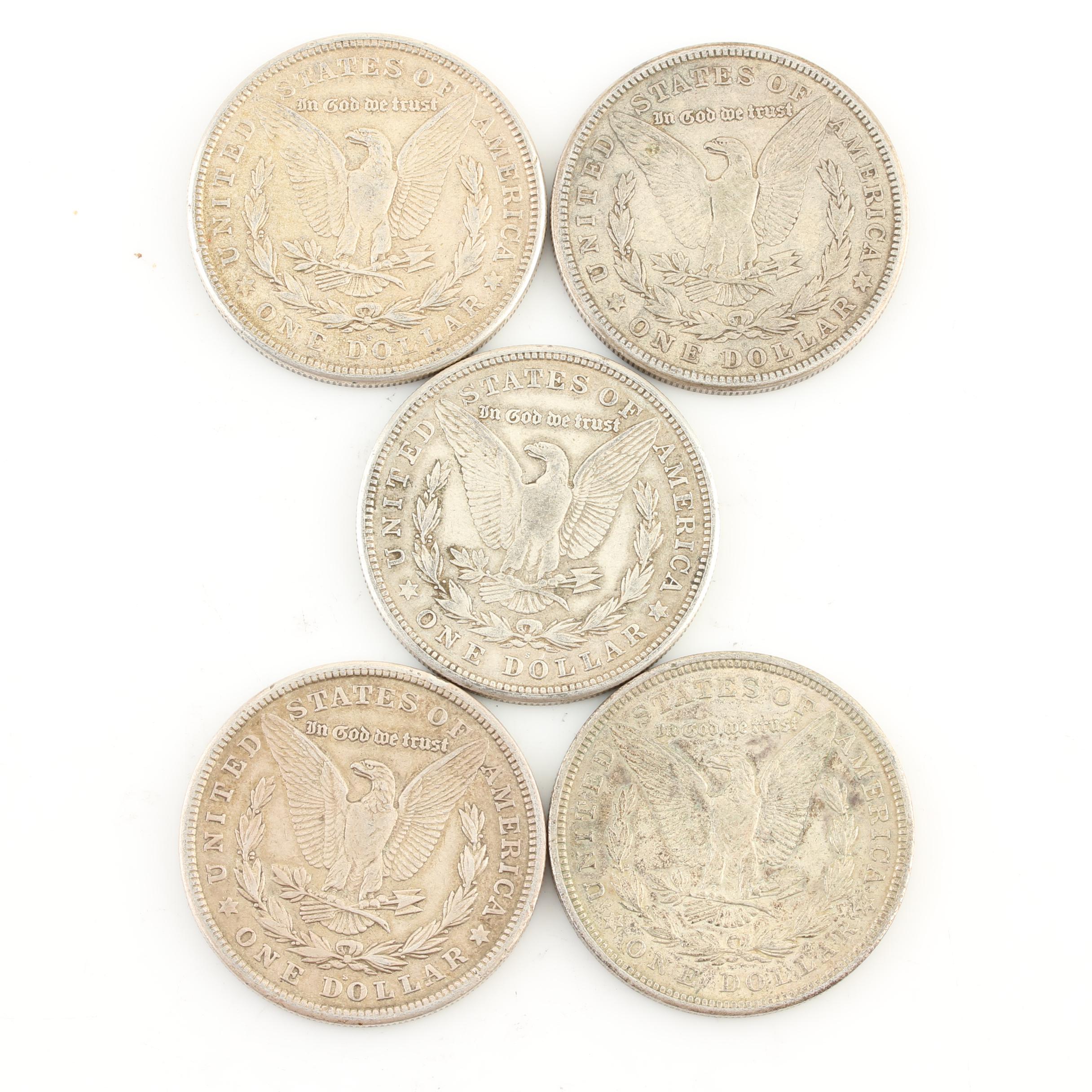 Five Morgan Silver Dollars