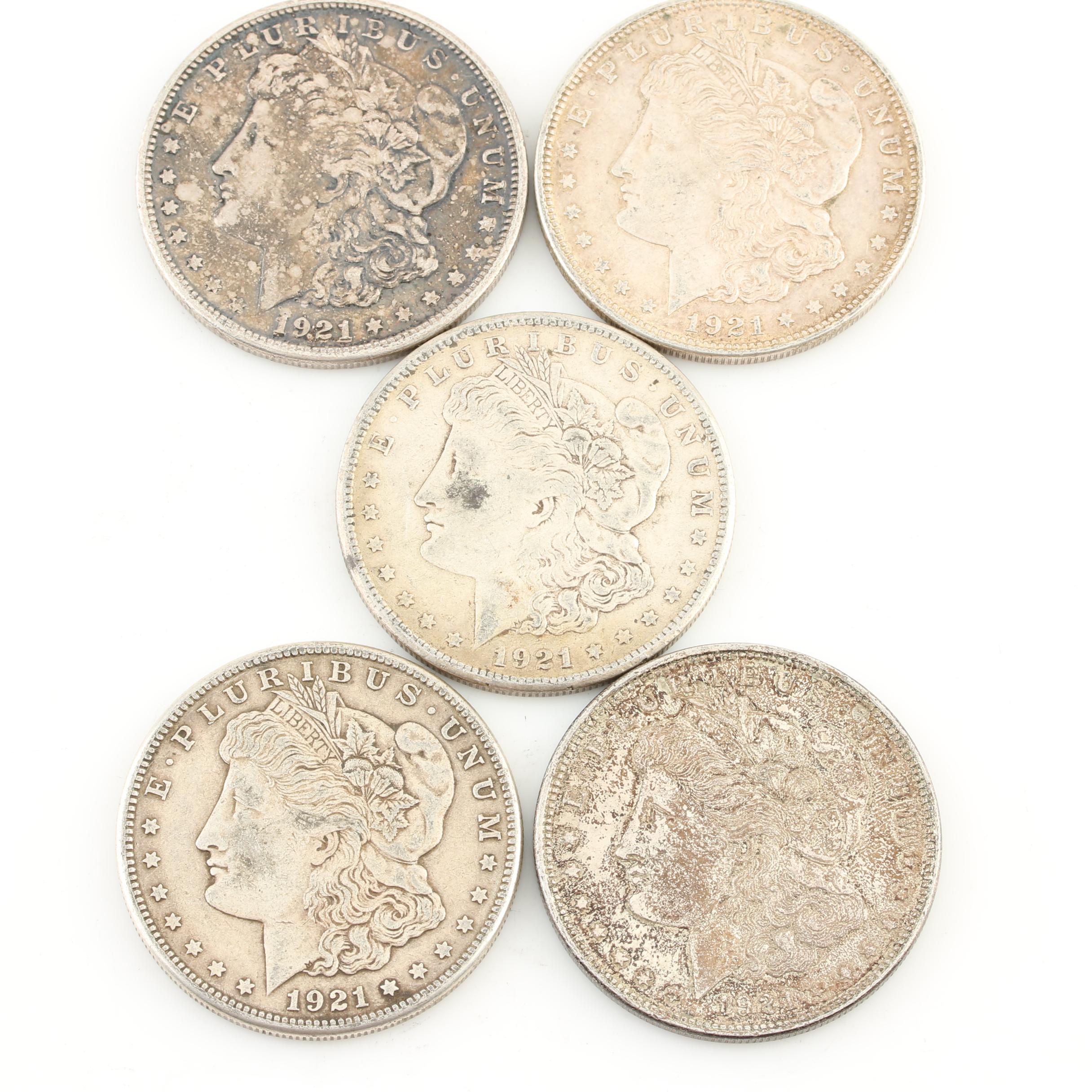 Five Morgan Silver Dollars