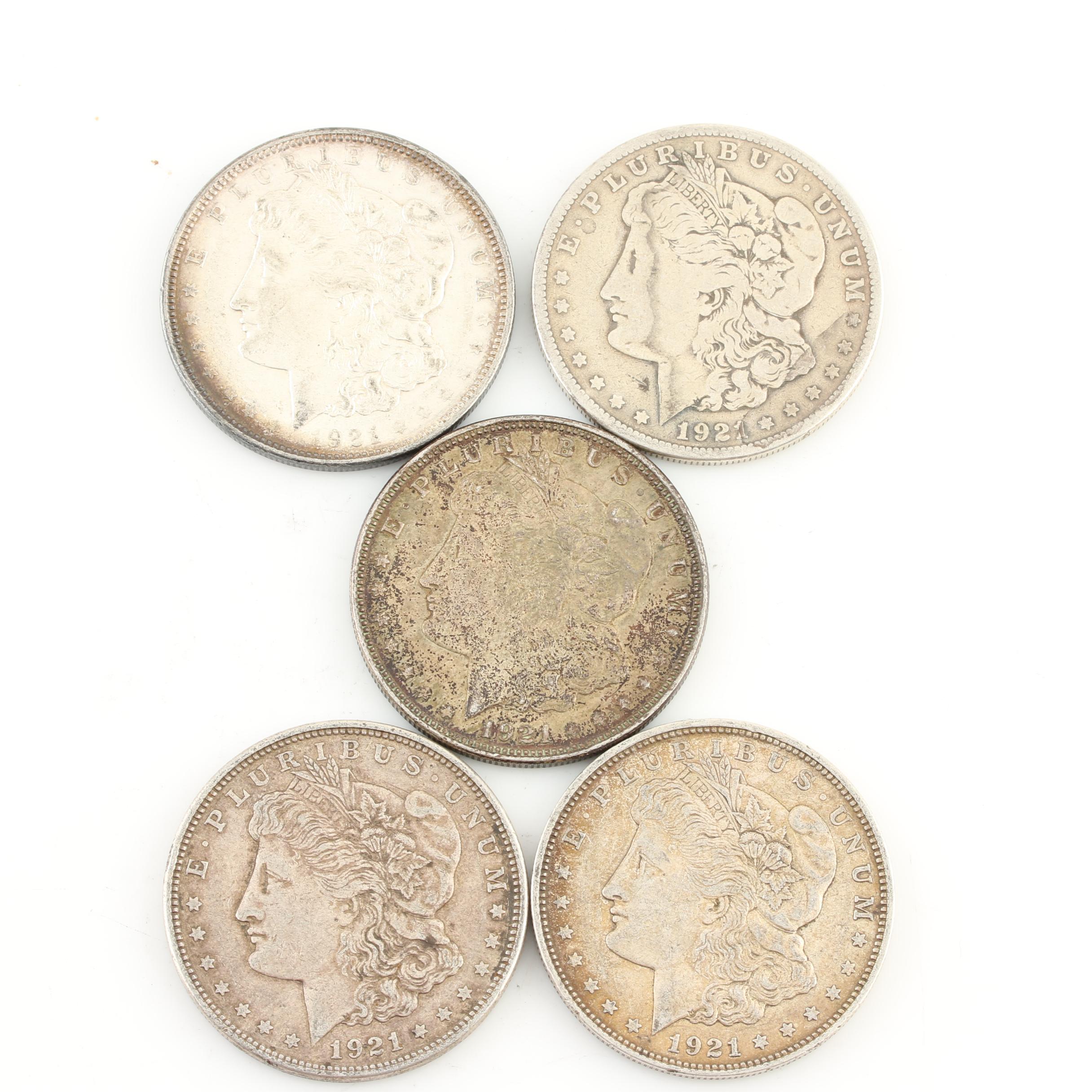 Five Morgan Silver Dollars