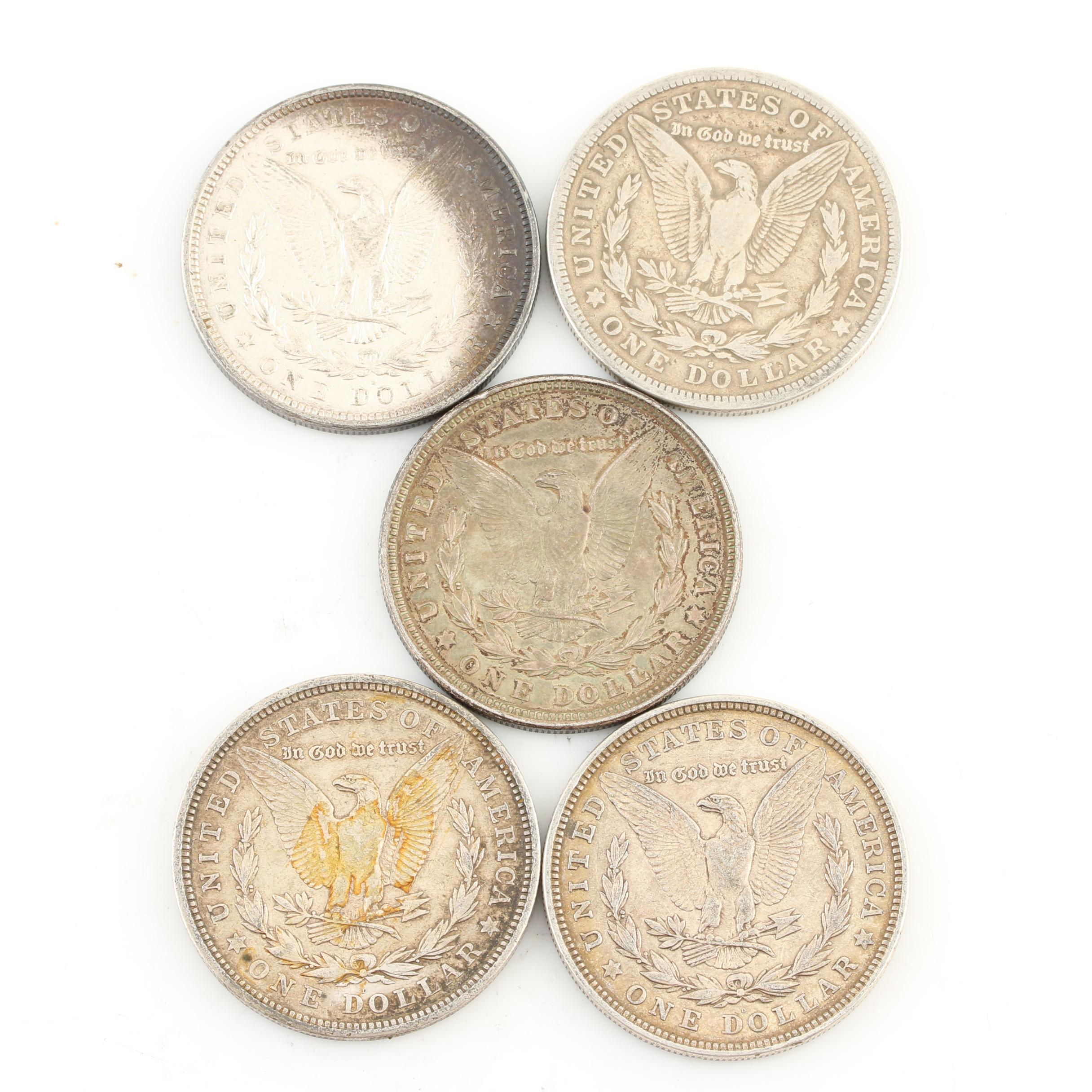 Five Morgan Silver Dollars