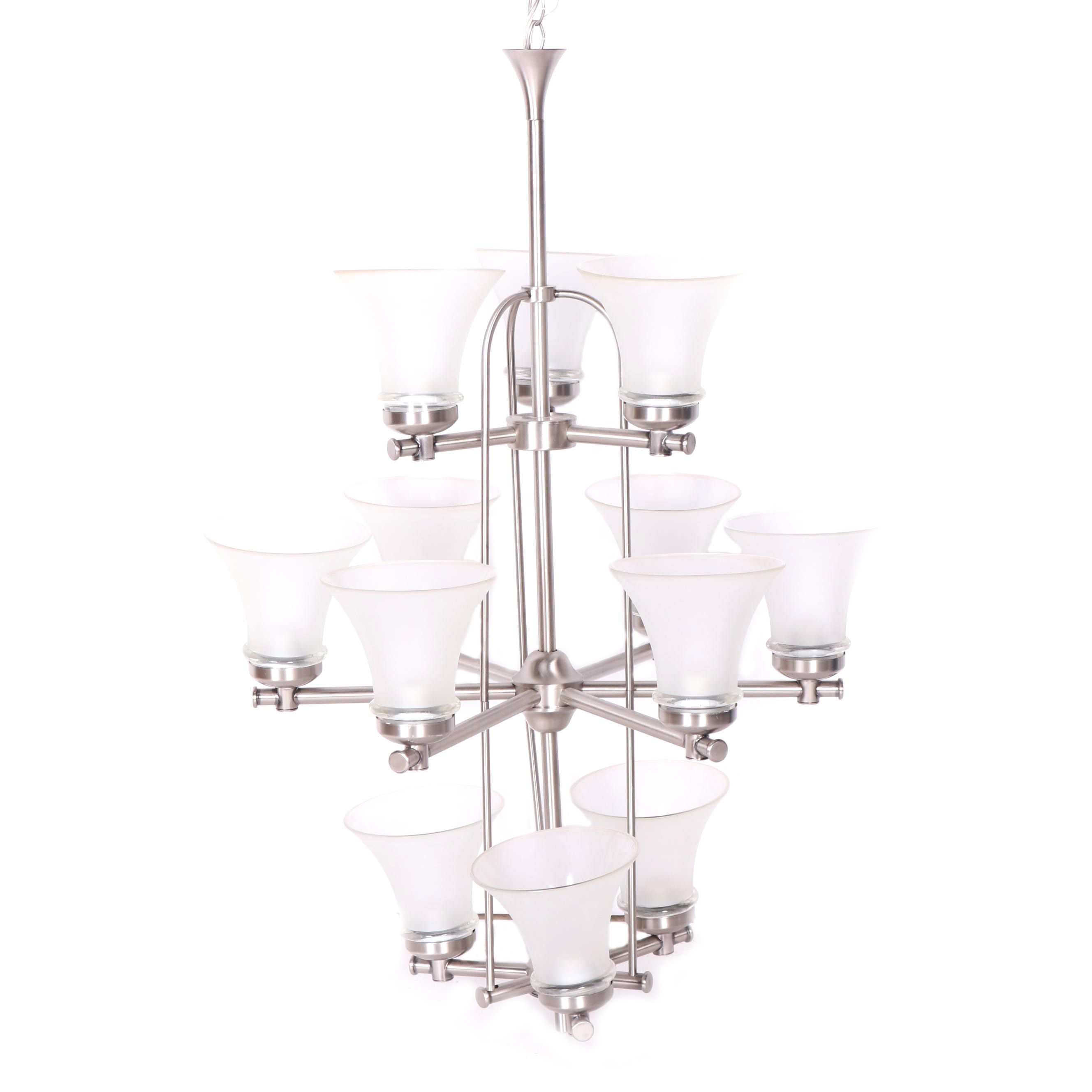 Brushed Stainless Steel Chandelier with Frosted Glass Shades