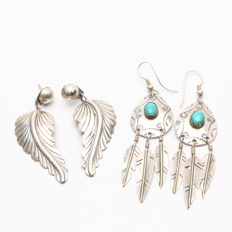 Southwestern Style Sterling Silver Earrings Featuring Turquoise