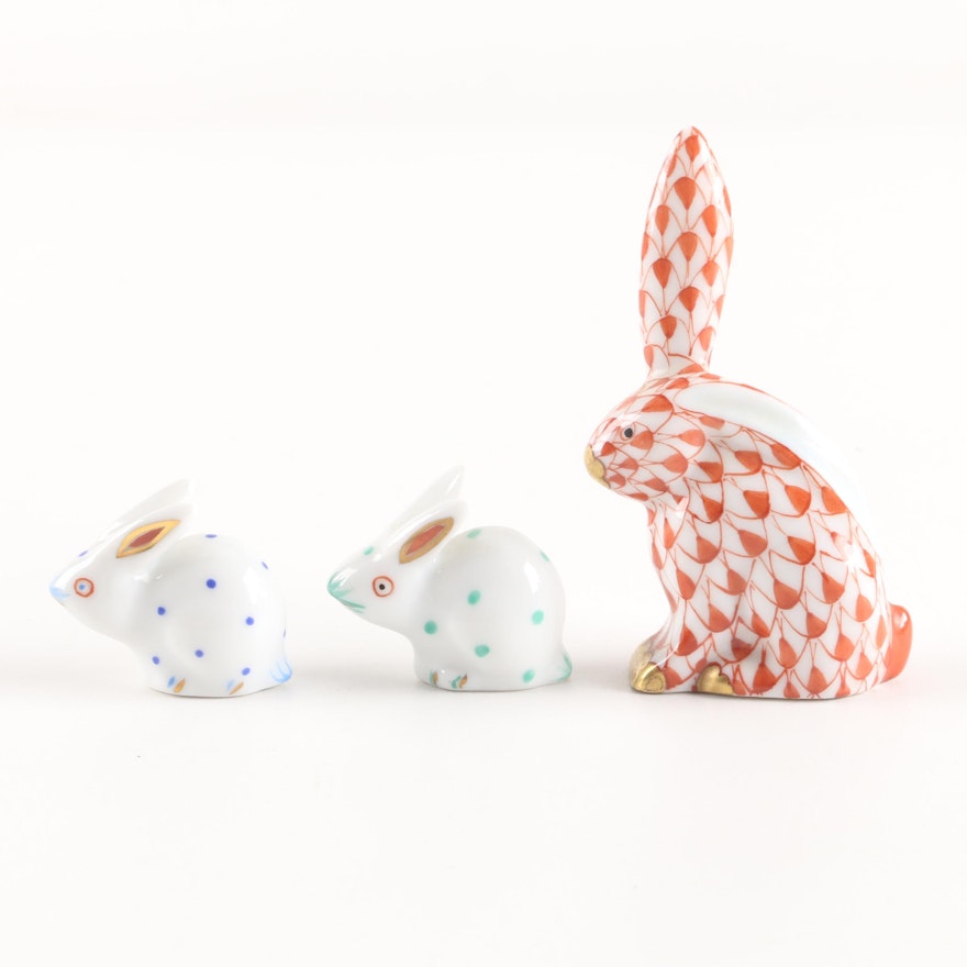 Herend Hungary Porcelain Rabbit Figurines