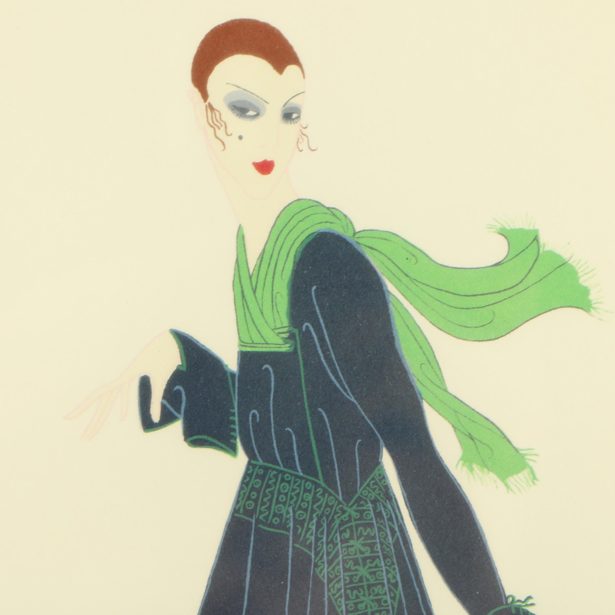 Erté Limited Edition Lithograph "Blue Dress"