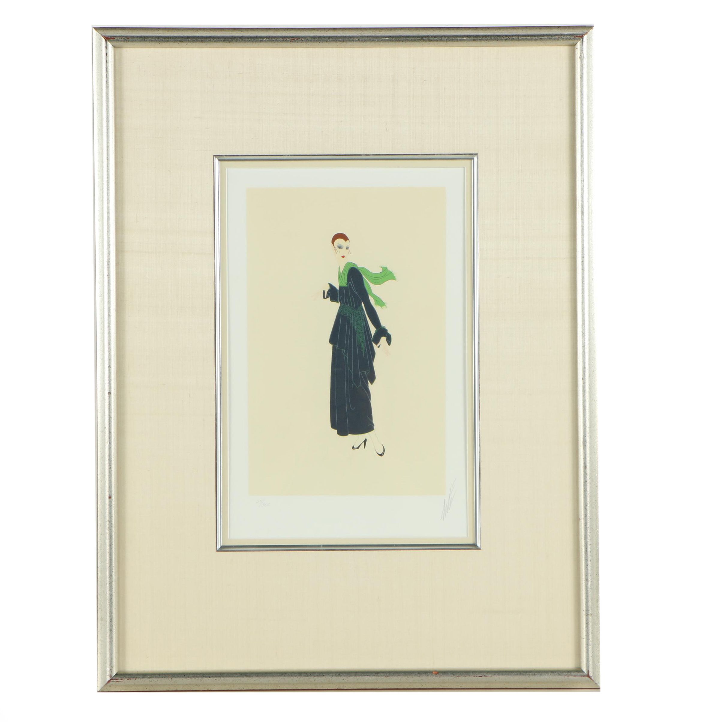 Erté Limited Edition Lithograph "Blue Dress"
