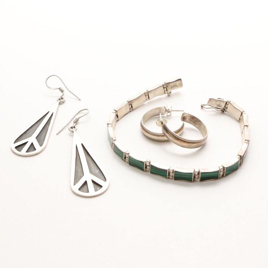 950 and Sterling Silver Malachite Bracelet and Earrings