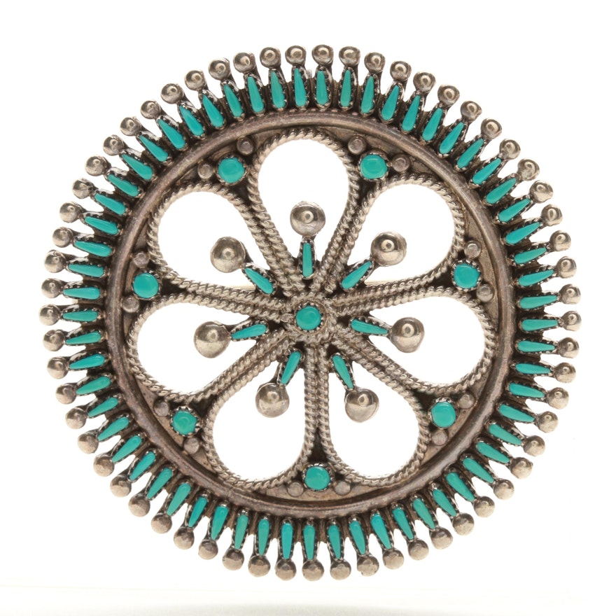 Vincent Johnson Zuni Sterling Silver Petite Point Turquoise Converter Brooch