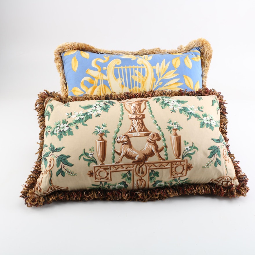Lyre and Guardian Lion Throw Pillows with Fringe