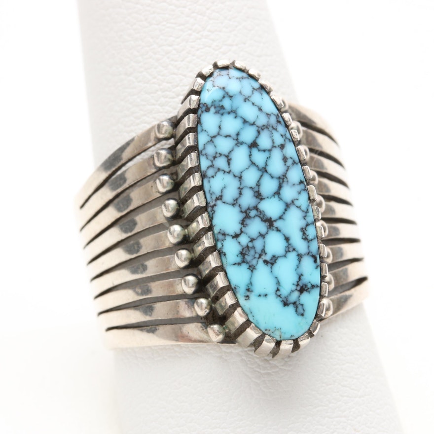 Howard Nelson Navajo Diné Sterling Silver Spider Web Turquoise Ring