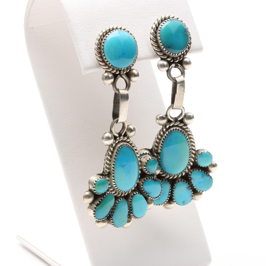Julie Ondelacy Lahi Zuni Sterling Silver Turquoise Dangle Earrings