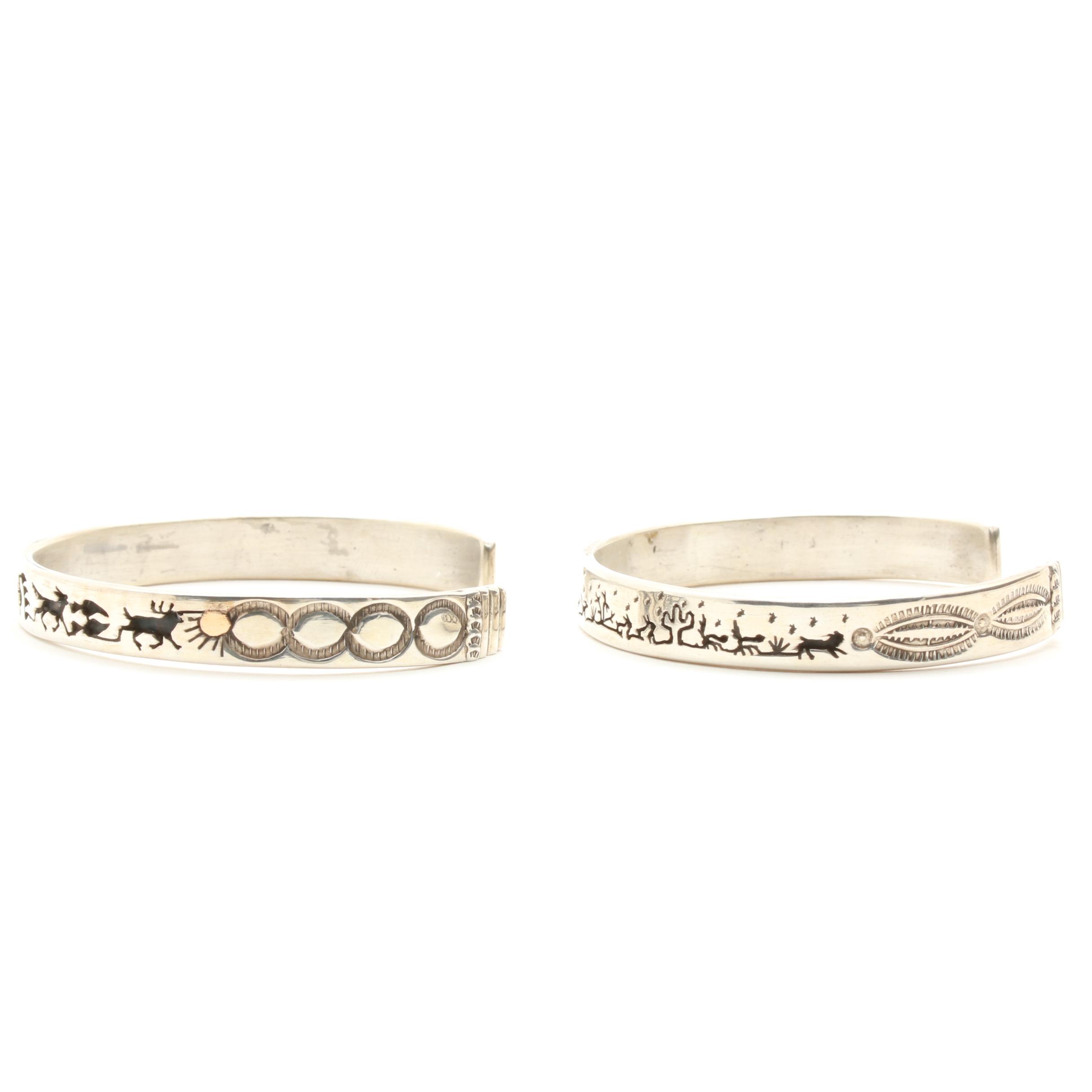 Vidal Aragon Kewa Pueblo, Santo Domingo Sterling Silver Storyteller Bracelets