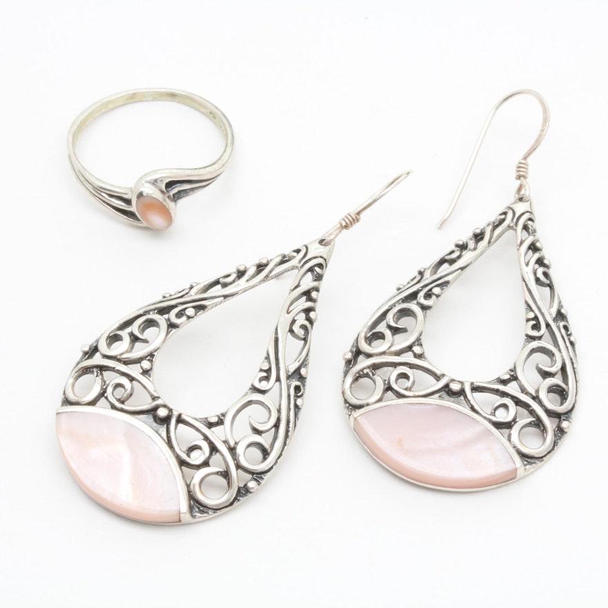 Silver Cloud Sterling Silver Shell Earrings and Ring