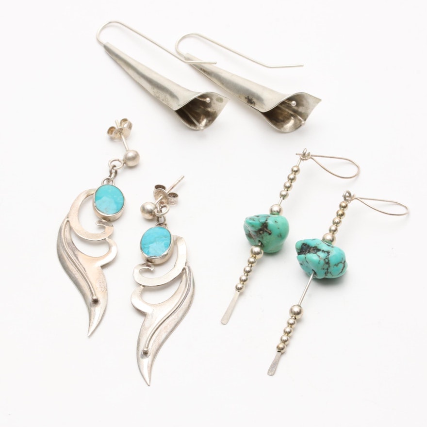 Sterling Silver Earring Assortment Including Dyed Howlite and Turquoise