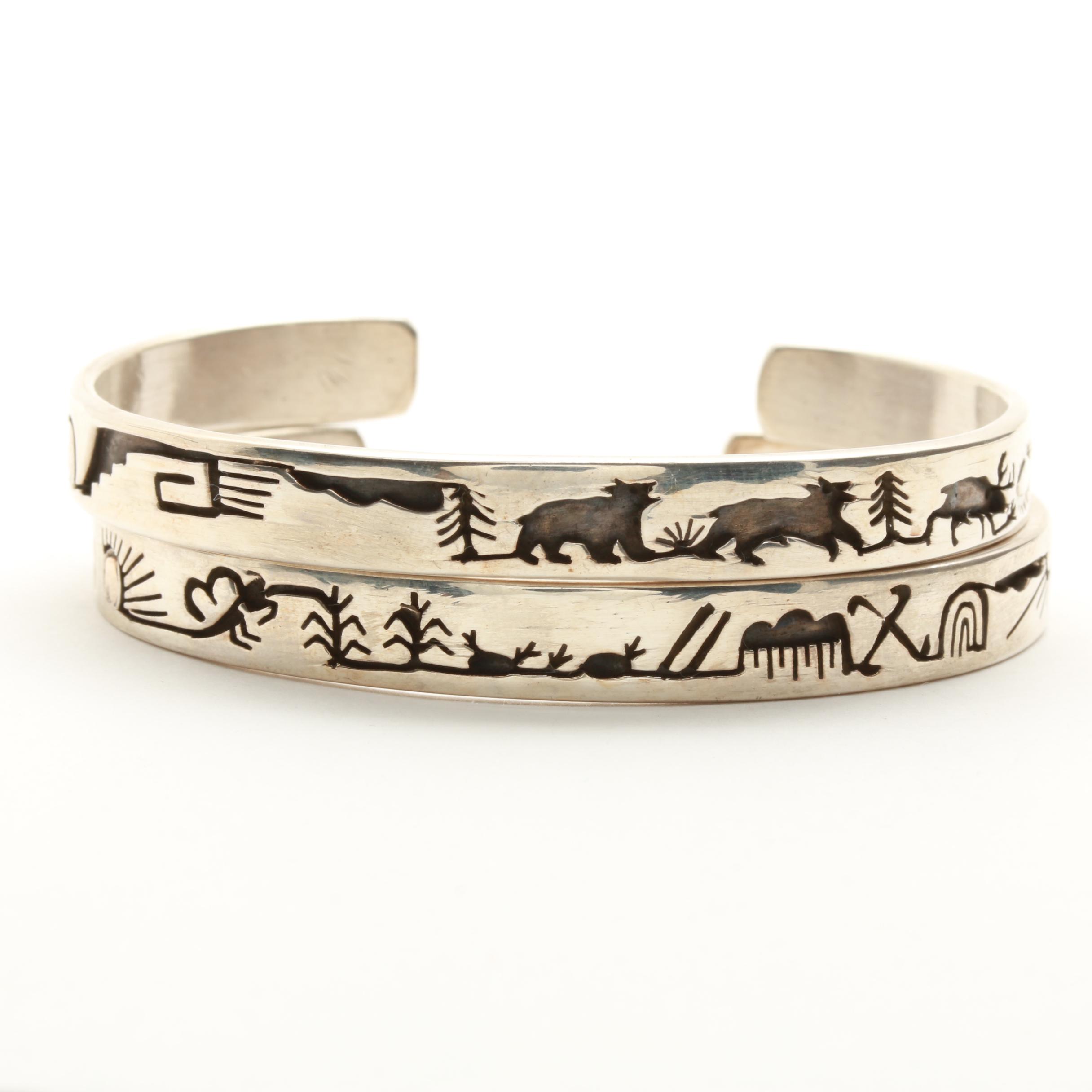 Vidal Aragon Kewa Pueblo Santo Domingo Sterling Silver Storyteller Bracelets