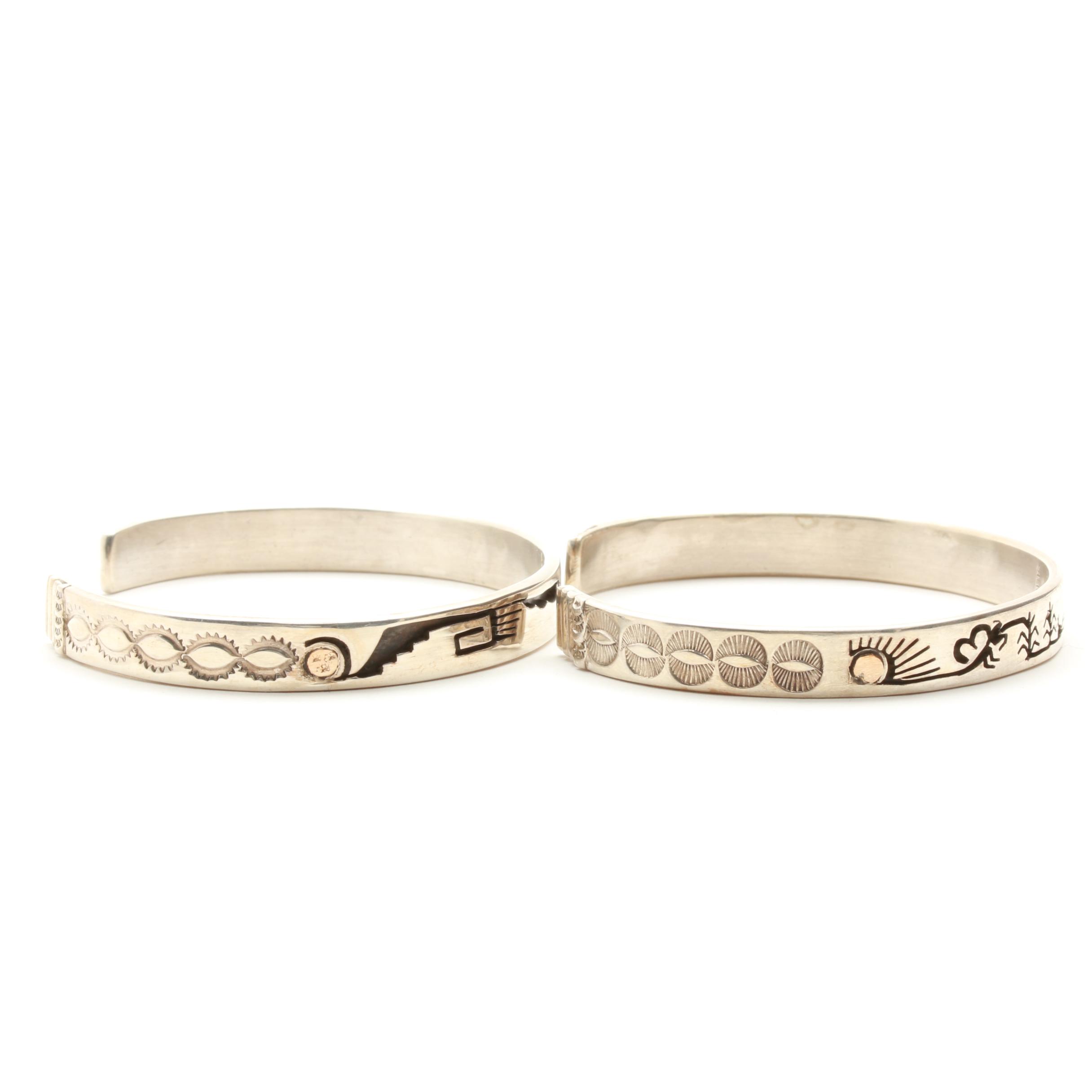 Vidal Aragon Kewa Pueblo Santo Domingo Sterling Silver Storyteller Bracelets