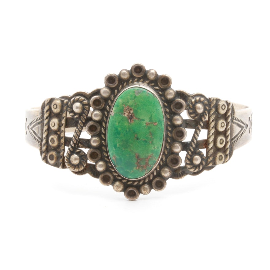Vintage Southwest Style 900 Silver Green Turquoise Bracelet