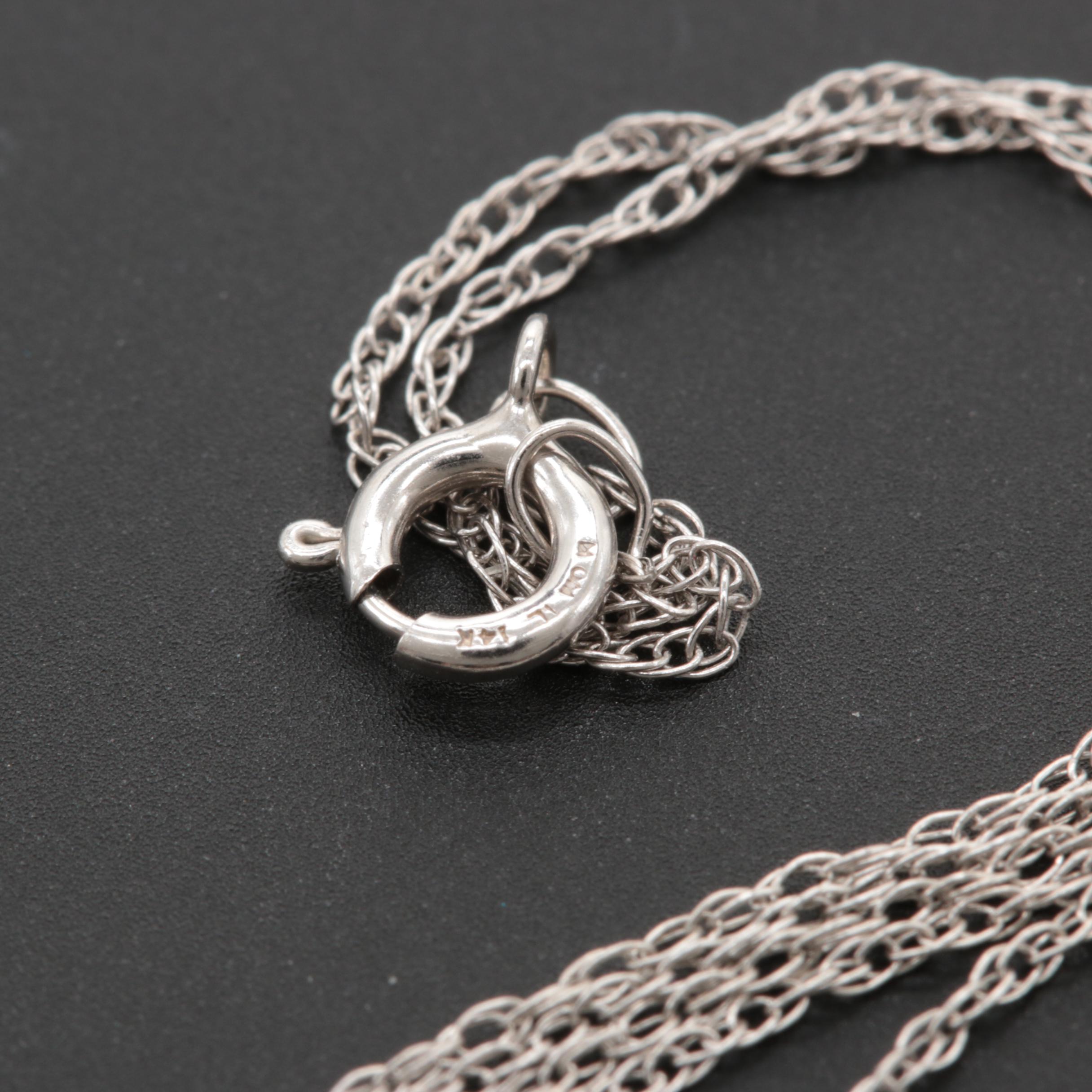 14K White Gold Peridot and Diamond Pendant Necklace