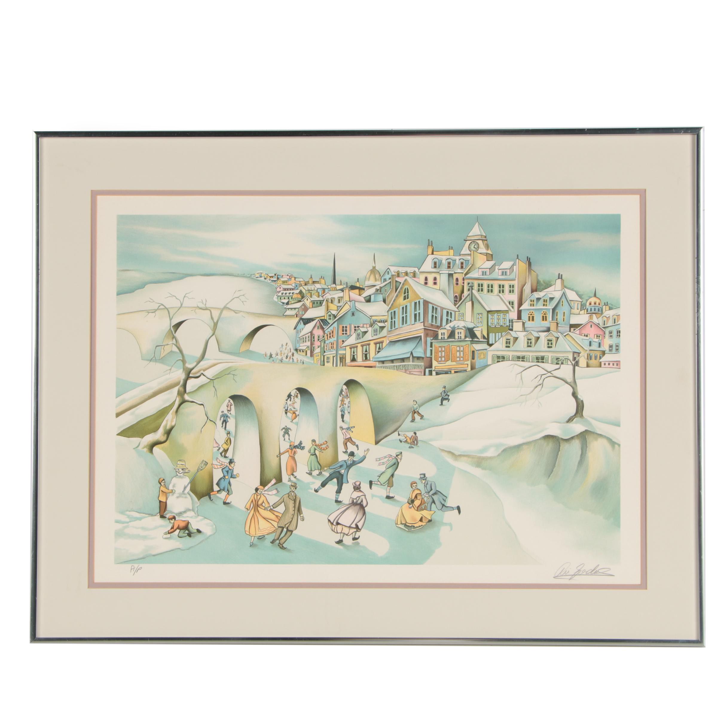 Ari Gradus Artist Proof Color Lithograph "Winter Fantasy"