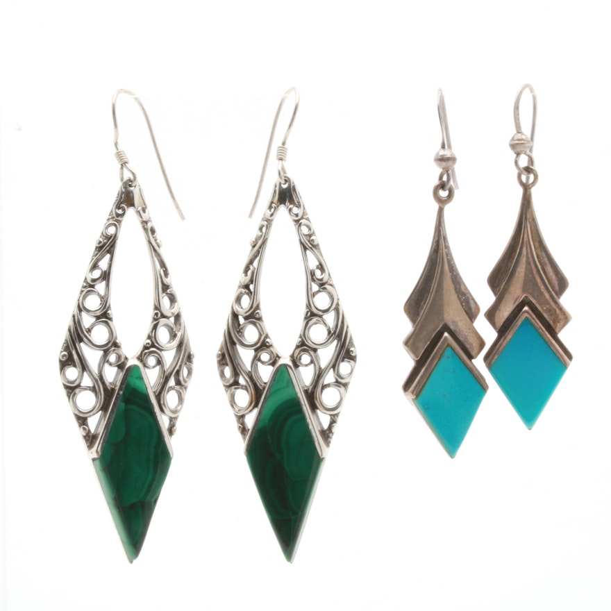 Silver Cloud Sterling Silver Malachite and Dyed Howelite Earrings