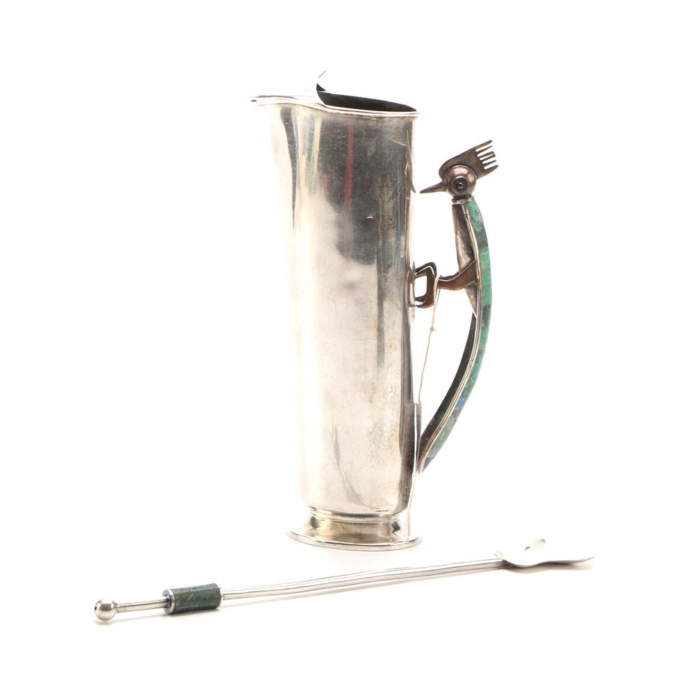 Los Castillo Silver Plate Cocktail Mixer and Stirrer with Azurite and Malachite
