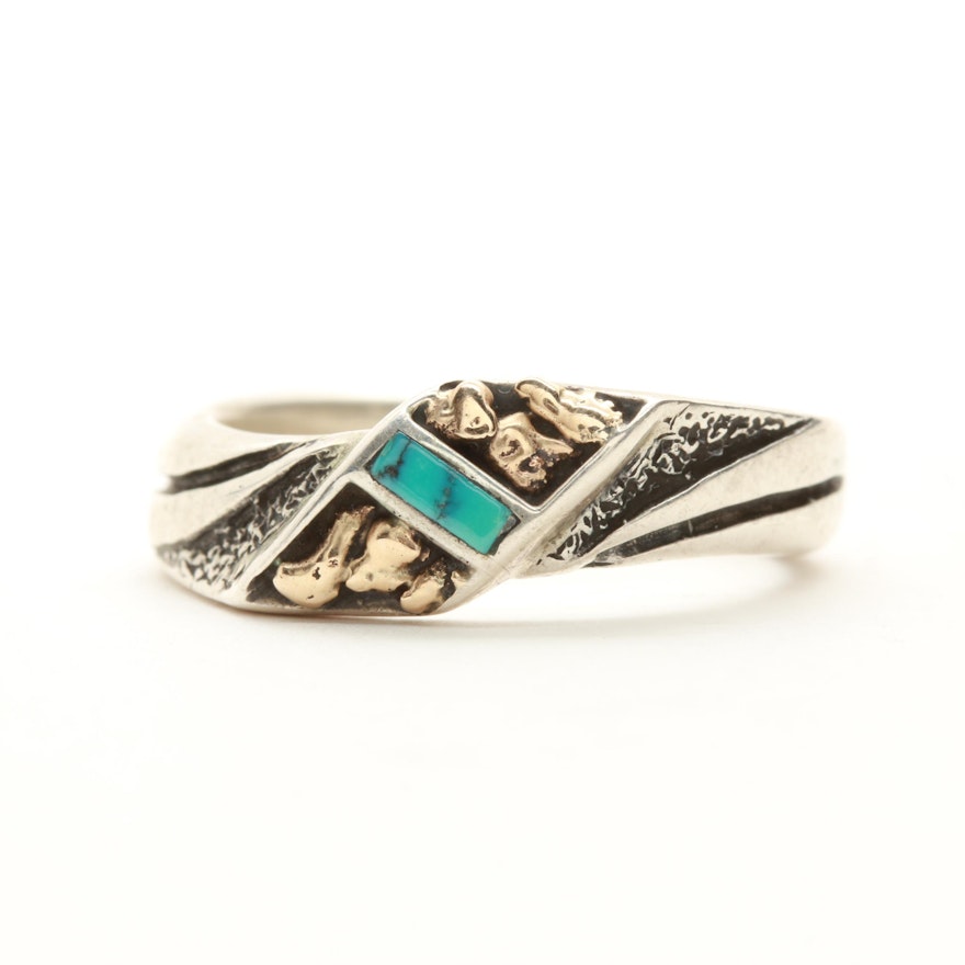Sterling Silver Turquoise Ring with 14K Yellow Gold Accents