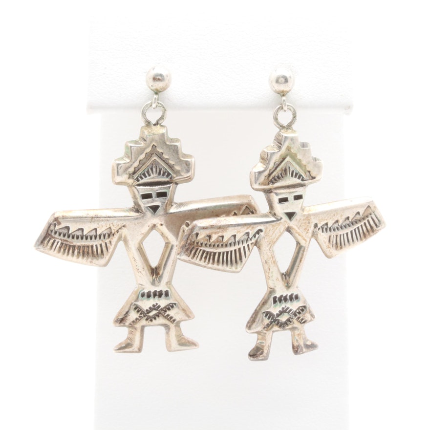 Southwestern Style Sterling Silver Knifewing Motif Earrings