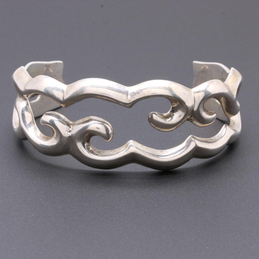 Southwestern Style Sterling Silver Sandcasted Openwork Cuff Bracelet