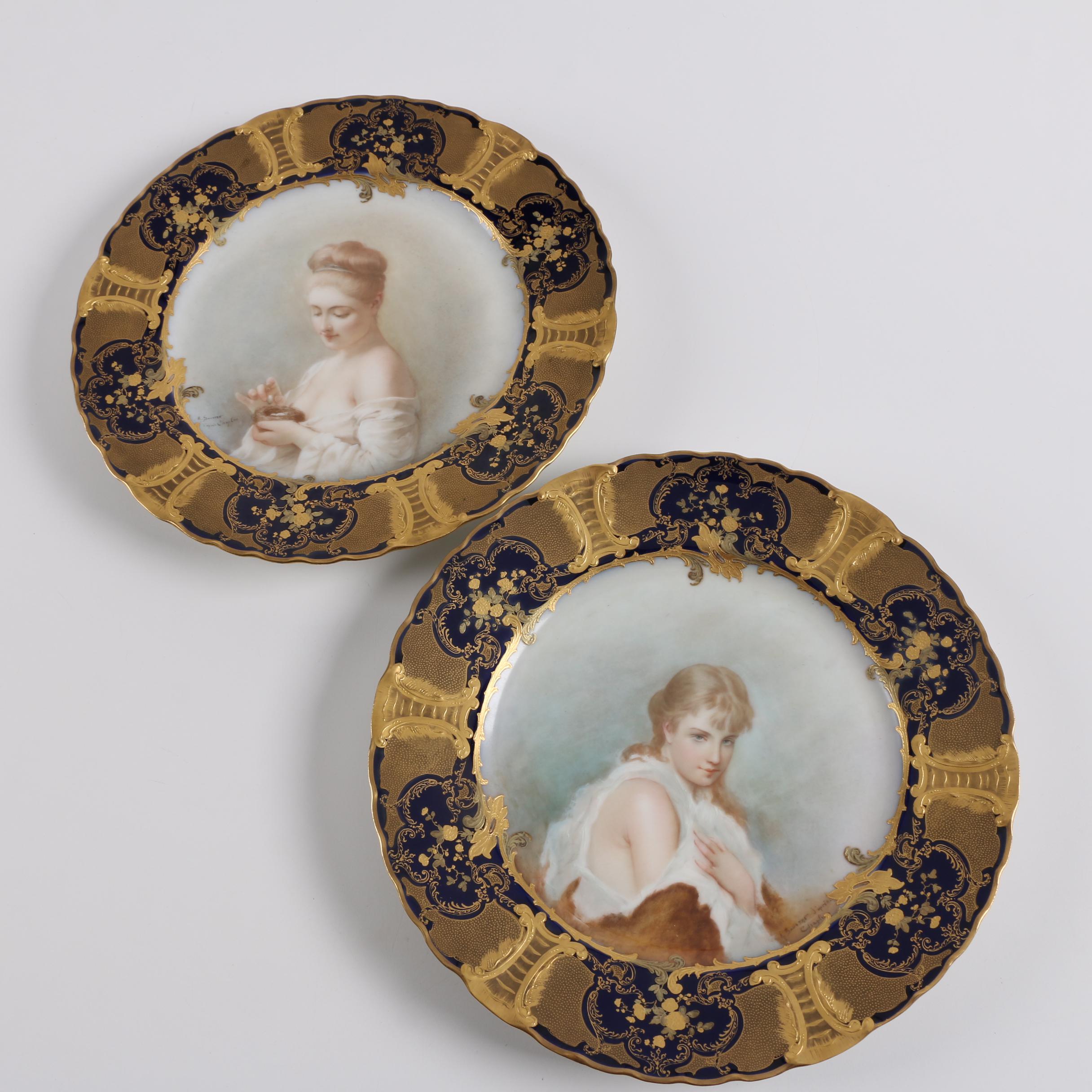 Hand-Painted Haviland Limoges Porcelain Portrait Cabinet Plates ca. 1888-96