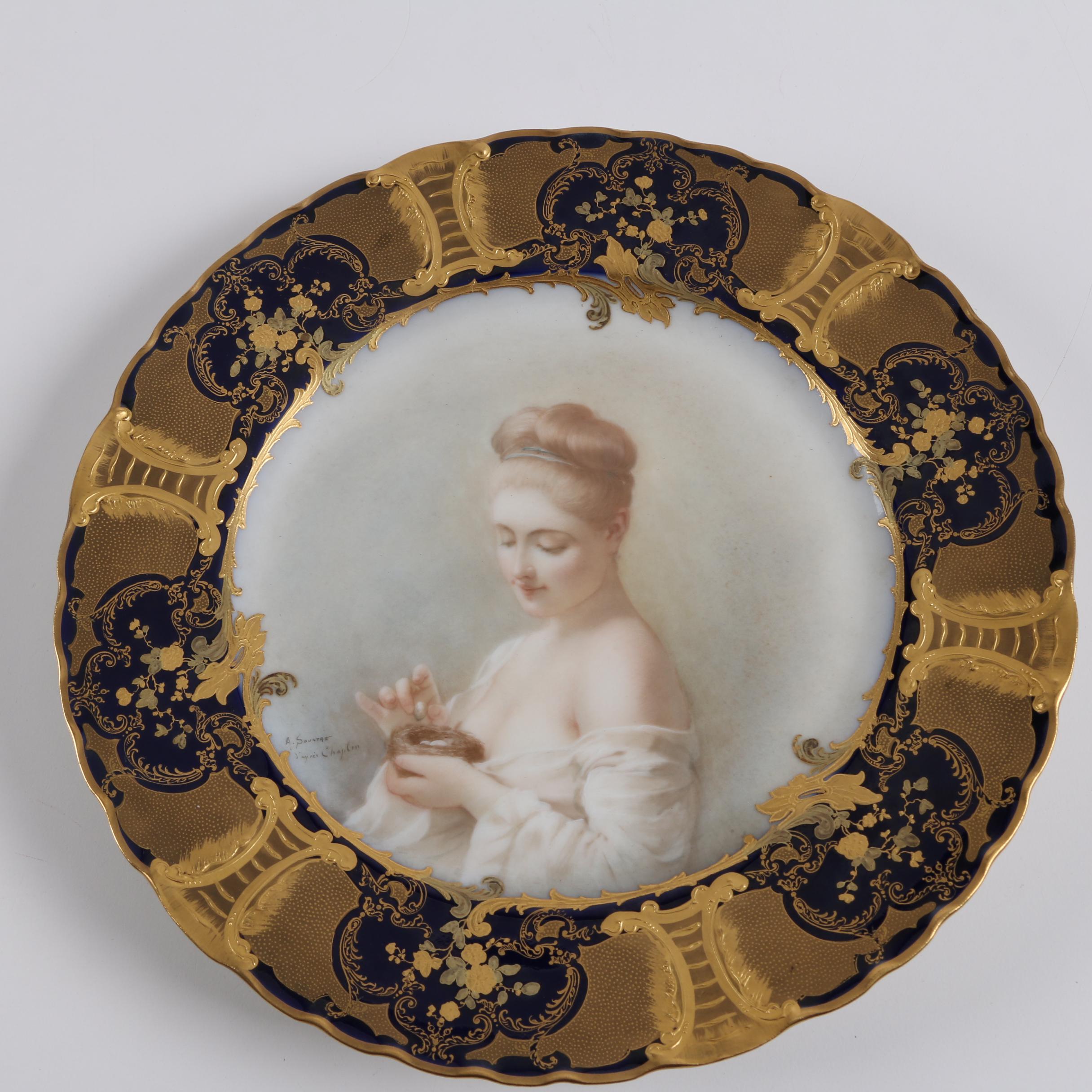 Hand-Painted Haviland Limoges Porcelain Portrait Cabinet Plates ca. 1888-96