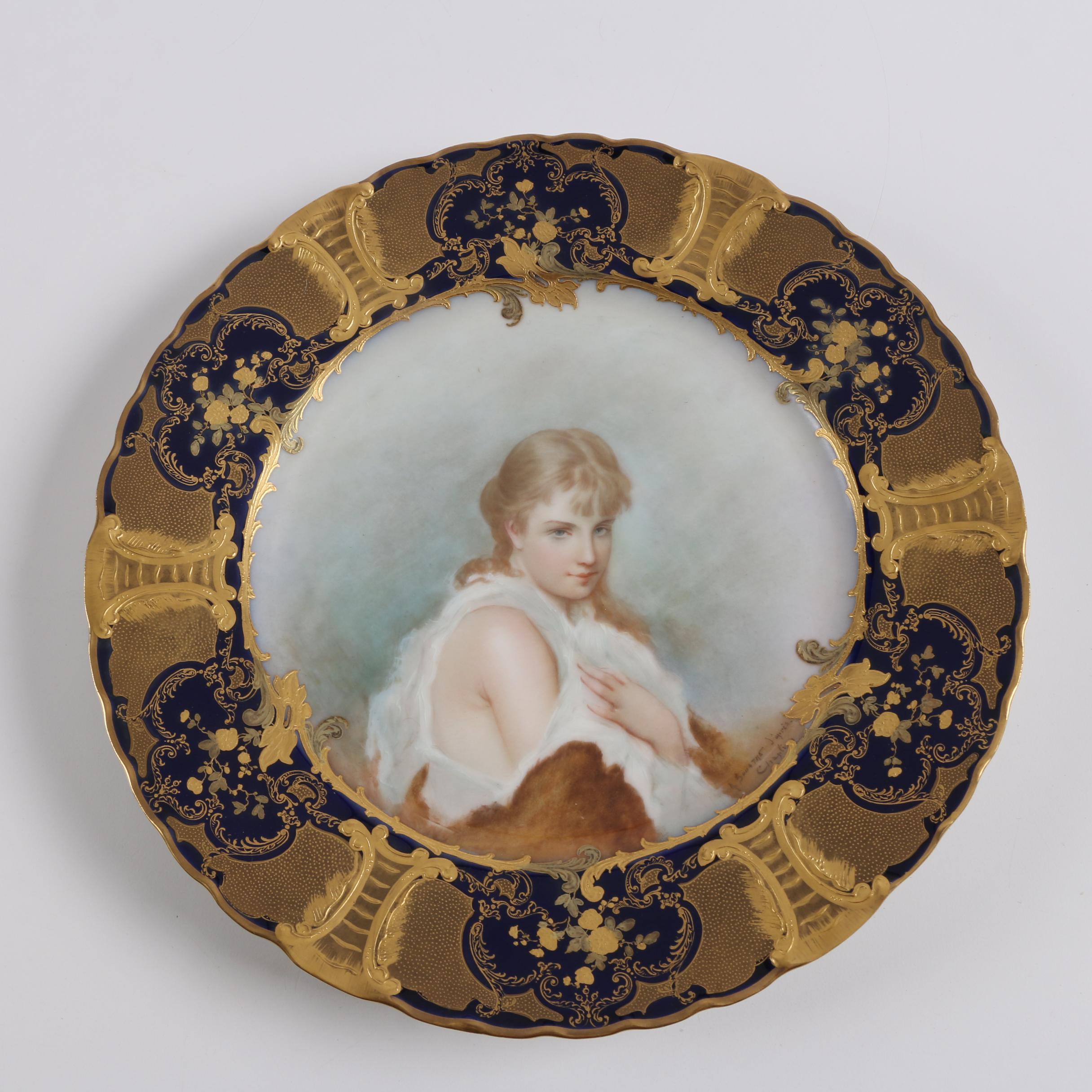 Hand-Painted Haviland Limoges Porcelain Portrait Cabinet Plates ca. 1888-96