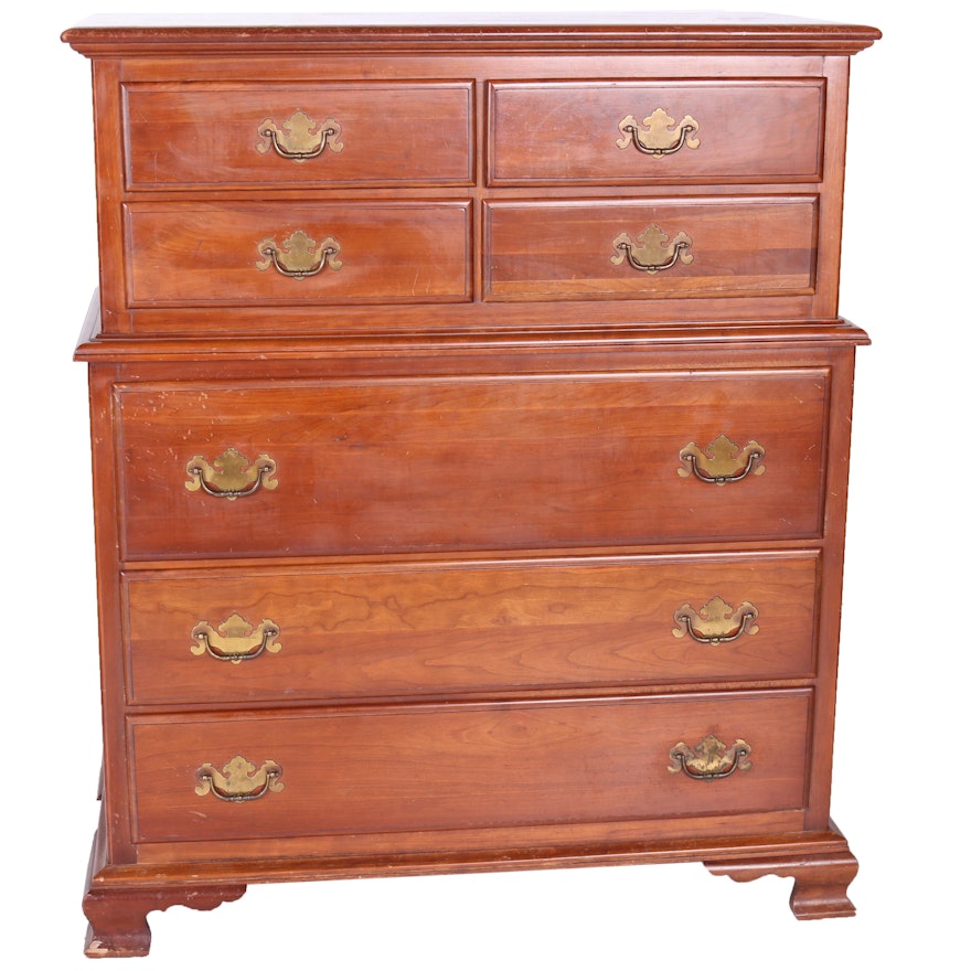 Vintage Chippendale Style Cherry Chest on Chest by Kling