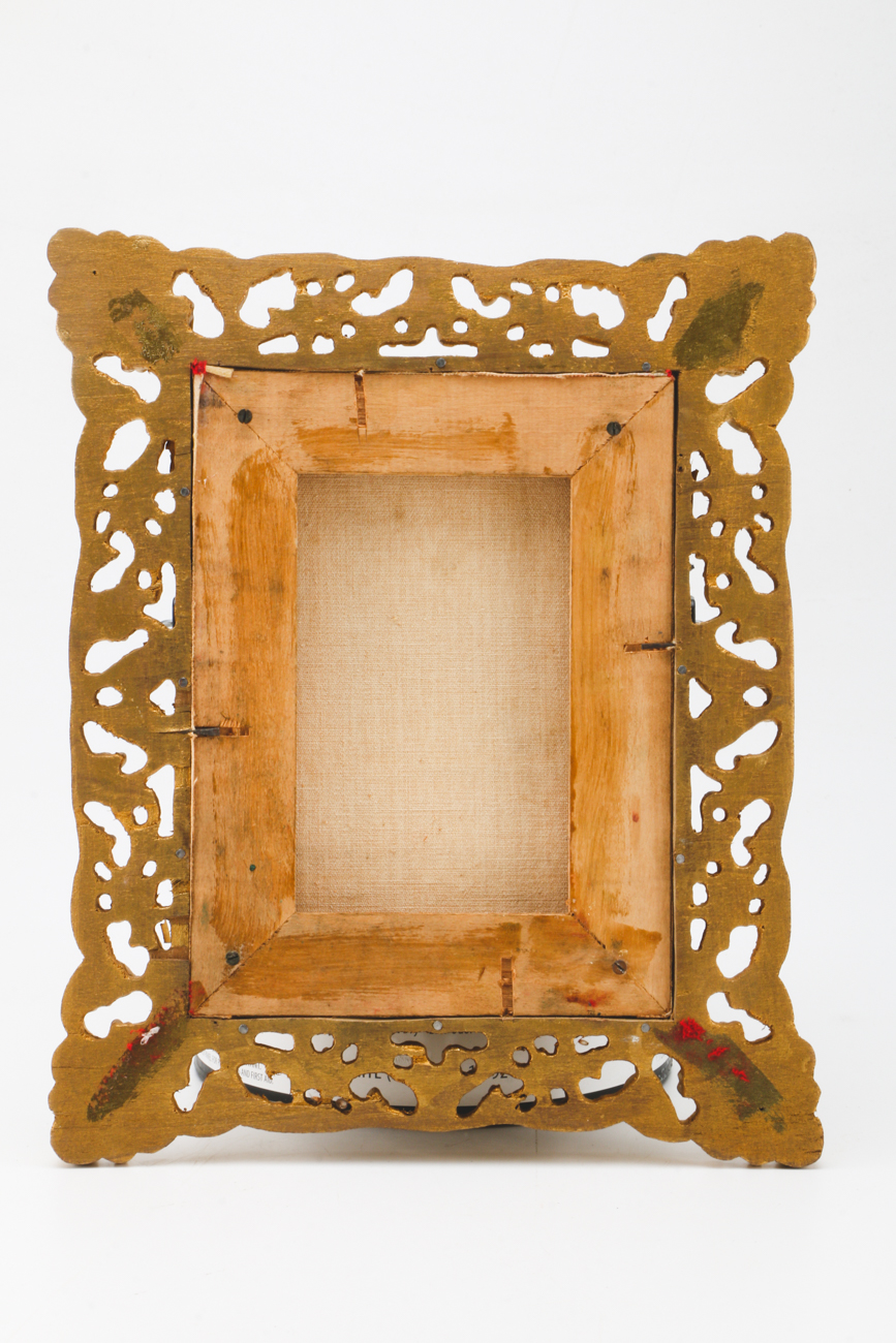 Vintage Oil Painting of a Woman and Cherub Playing a Lute