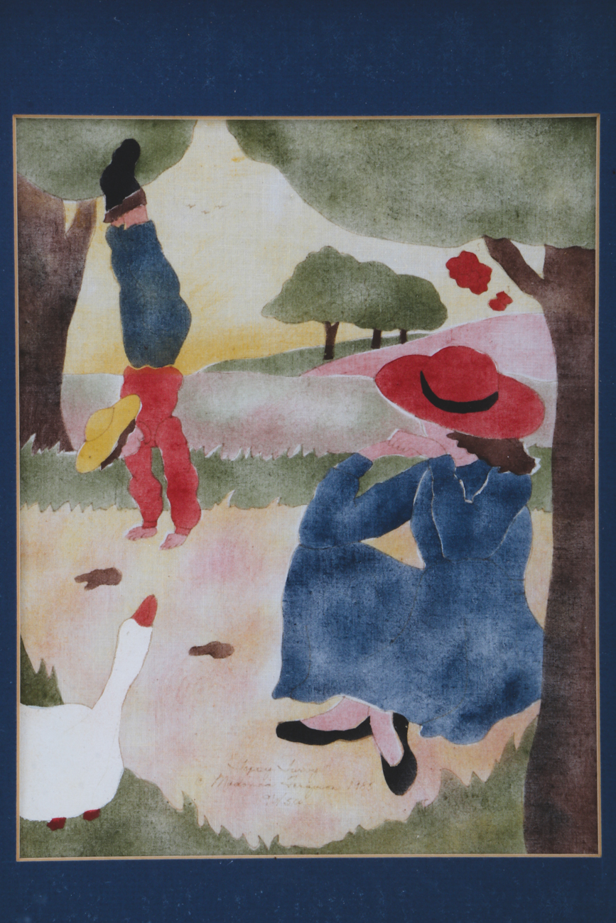 Madonna Ferguson Vintage Stencil Painting on Fabric "Topsy Turvy"