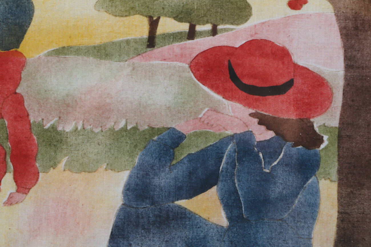 Madonna Ferguson Vintage Stencil Painting on Fabric "Topsy Turvy"