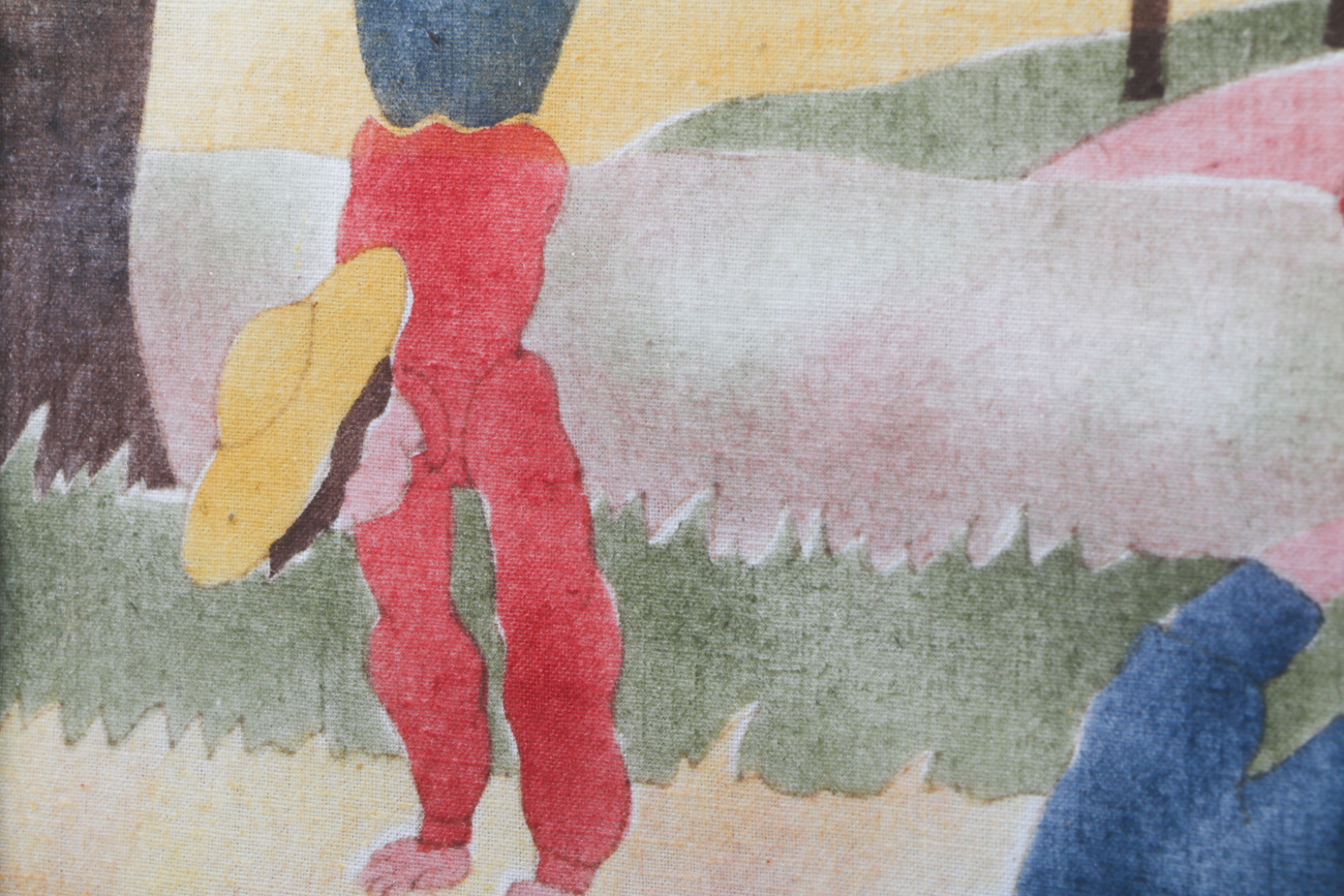 Madonna Ferguson Vintage Stencil Painting on Fabric "Topsy Turvy"