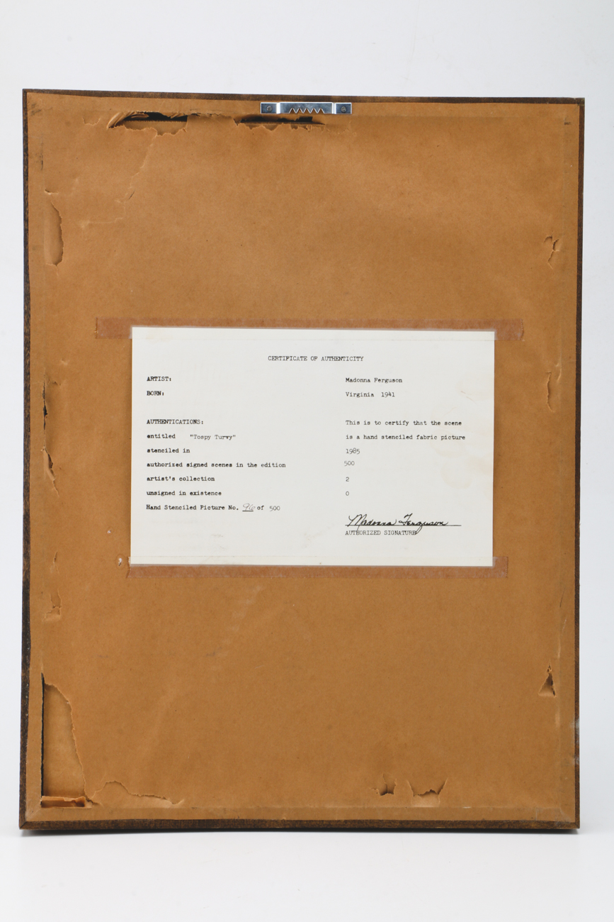 Madonna Ferguson Vintage Stencil Painting on Fabric "Topsy Turvy"