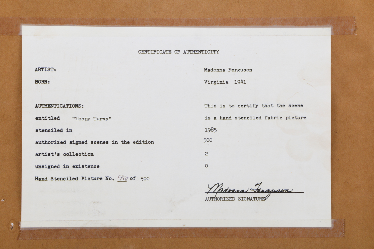 Madonna Ferguson Vintage Stencil Painting on Fabric "Topsy Turvy"